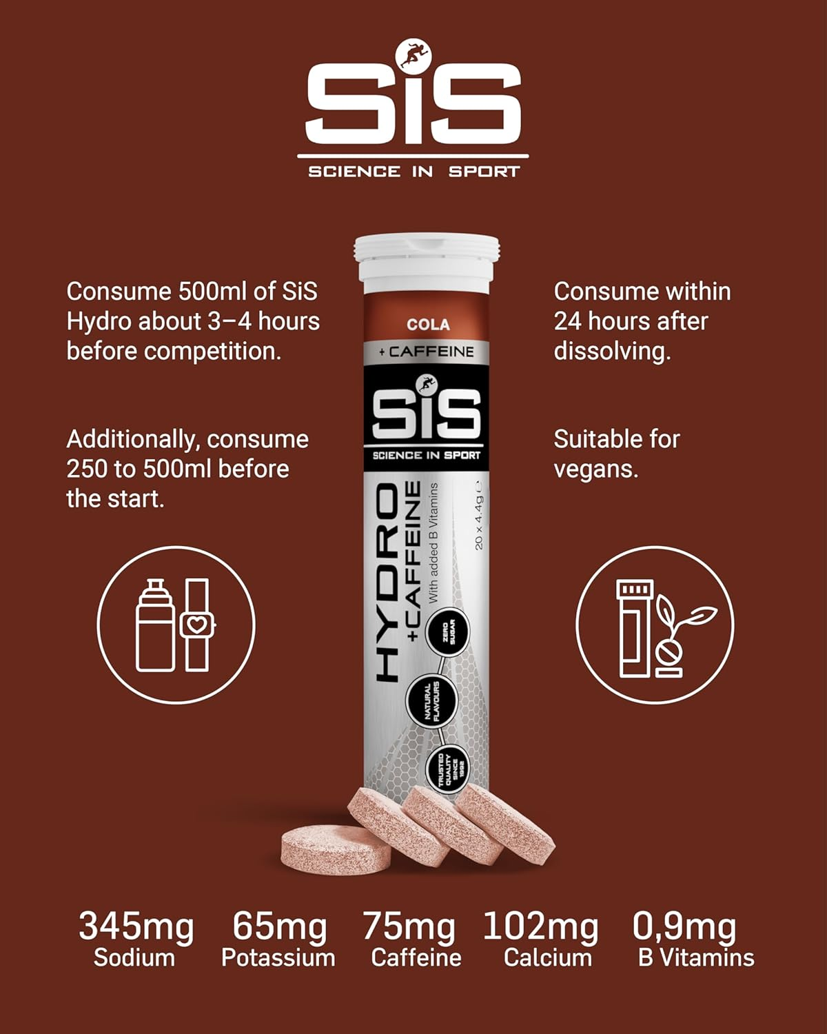 SIS Hydro Electrolyte Tablets - Zero Sugar, Vegan & Gluten-Free Hydration Supports Endurance Energy Drink - Cola Flavour - 20 Effervescent Tablets image number 4