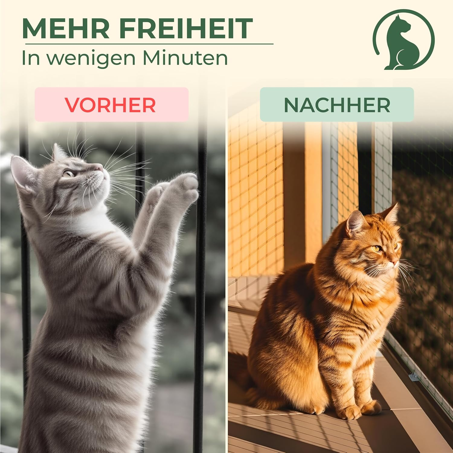 WOOWOOD Cat Net for Balcony [No Drilling Required] - Cat Net Wire Reinforced - Cat Protection Net Weatherproof & Uv-Resistant - Cat Grid Including 20 Cable Ties & Dowels - Cat Net Balcony and Window image number 5