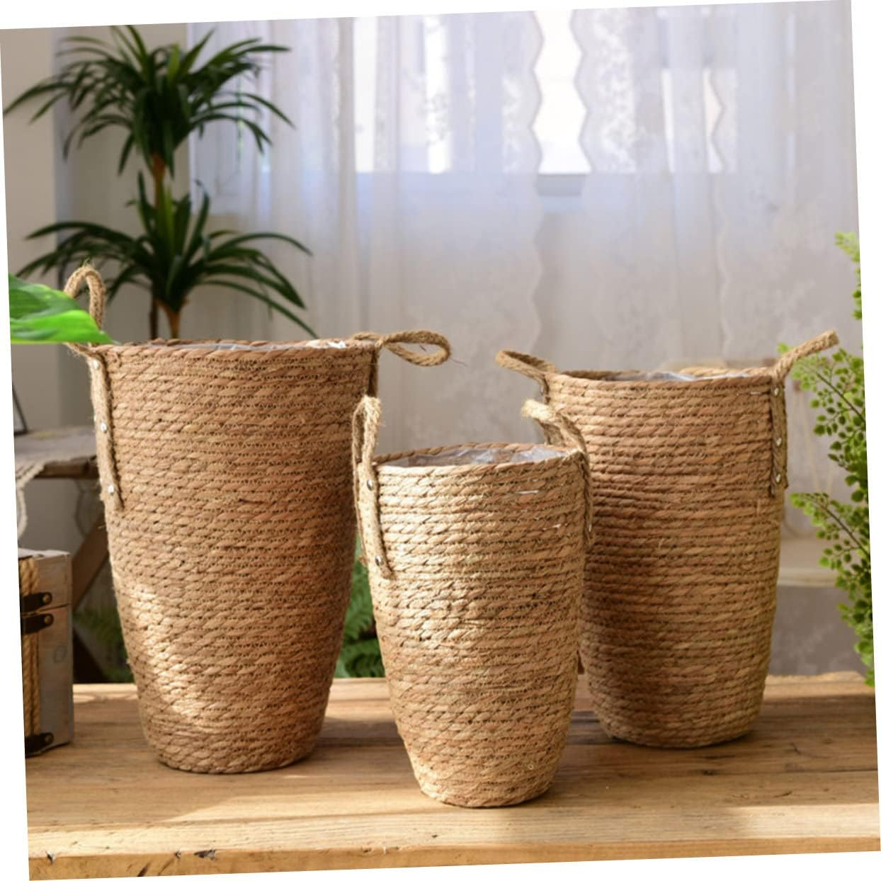 Alipis Handmade Woven Flower Basket Decorative Storage Pot for Organizing Toys Crafts and Supplies Rustic Rattan Planter for Home Decor and Indoor Gardening image number 1