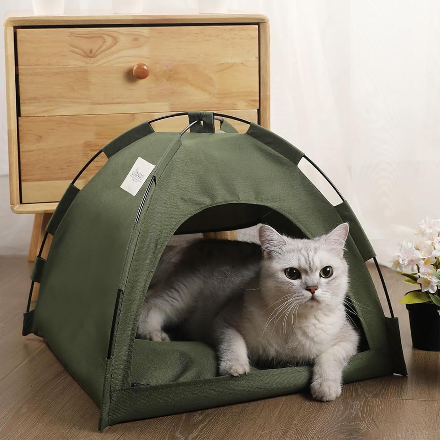 Cozioz Cute Pet Teepee Tent - Foldable Cat & Dog Bed with Thick Mat, Perfect for Indoor or Outdoor Use (Cats, Puppies, Bunnies) (Green, L) image number 5