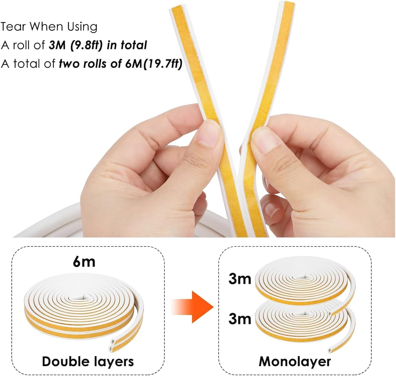 Door Weather Stripping, Window Seal Strip, Draft Excluder for Doors Self Adhesive Foam Weather Stripping Door Seal Strip Door Insulation Strip Draught Excluder Tape for Doors 20 Feet image number 2