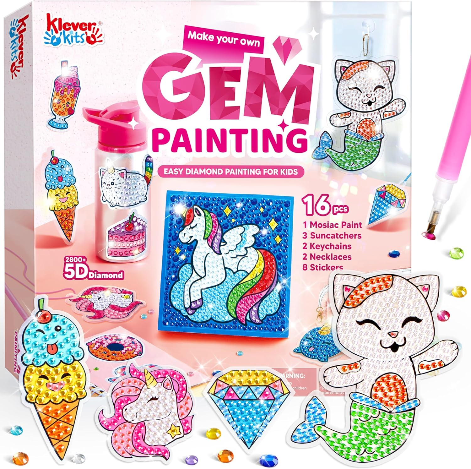 16 Projects Gem Painting, Kids Diamond Gem Painting Kit with 5D Gem, Arts and Crafts for Girls Ages 6-12, Gem Craft Activities Kits, Premium Art Gift Ideas for Girls Ages 6, 7, 8+ image number 3