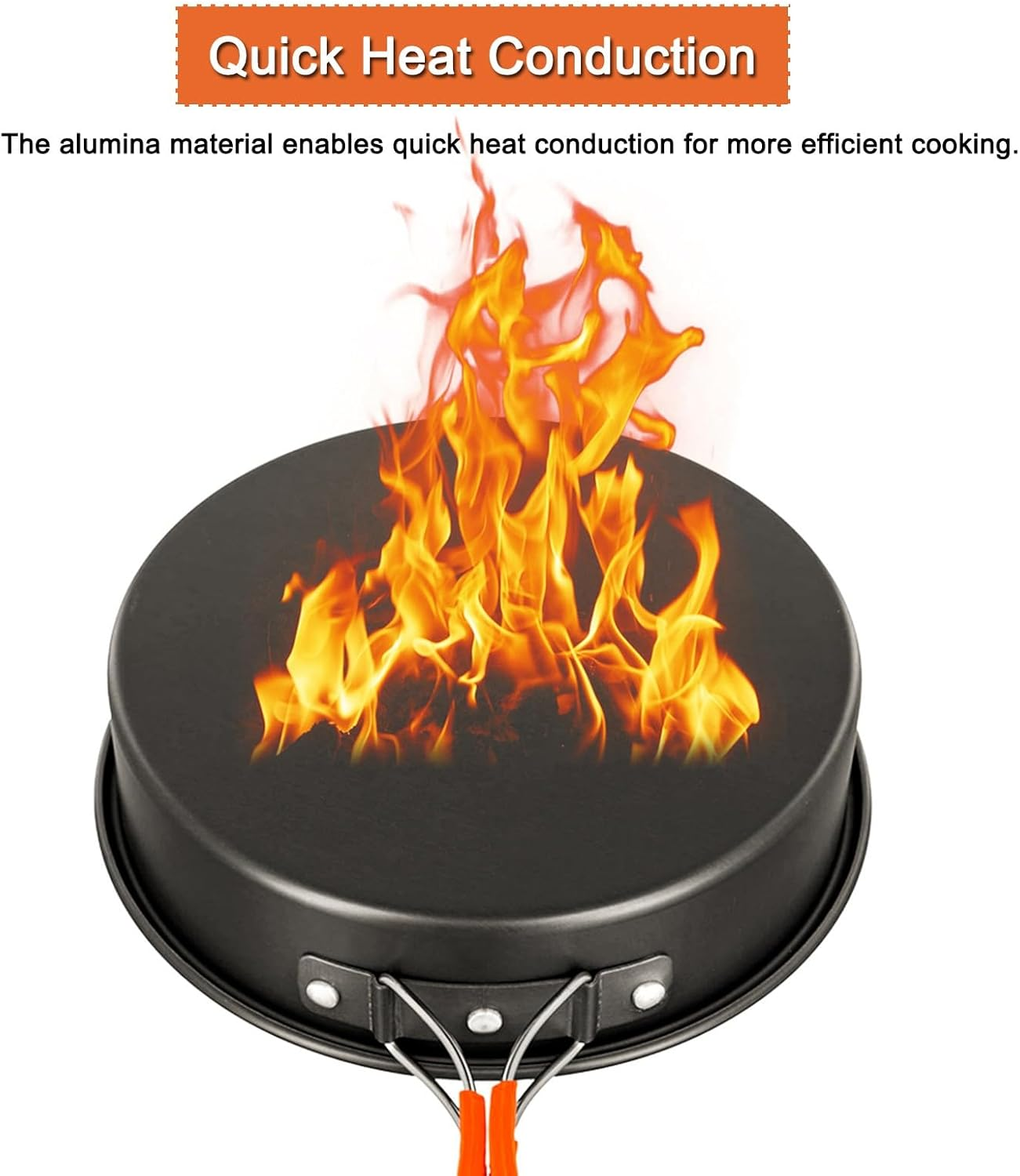 Lightweight Camping Frying Pan Non-Stick Camping Cooking Pot with Foldable Handle Cookware Set for Outdoor Camping Picnic Hiking(Large) image number 3