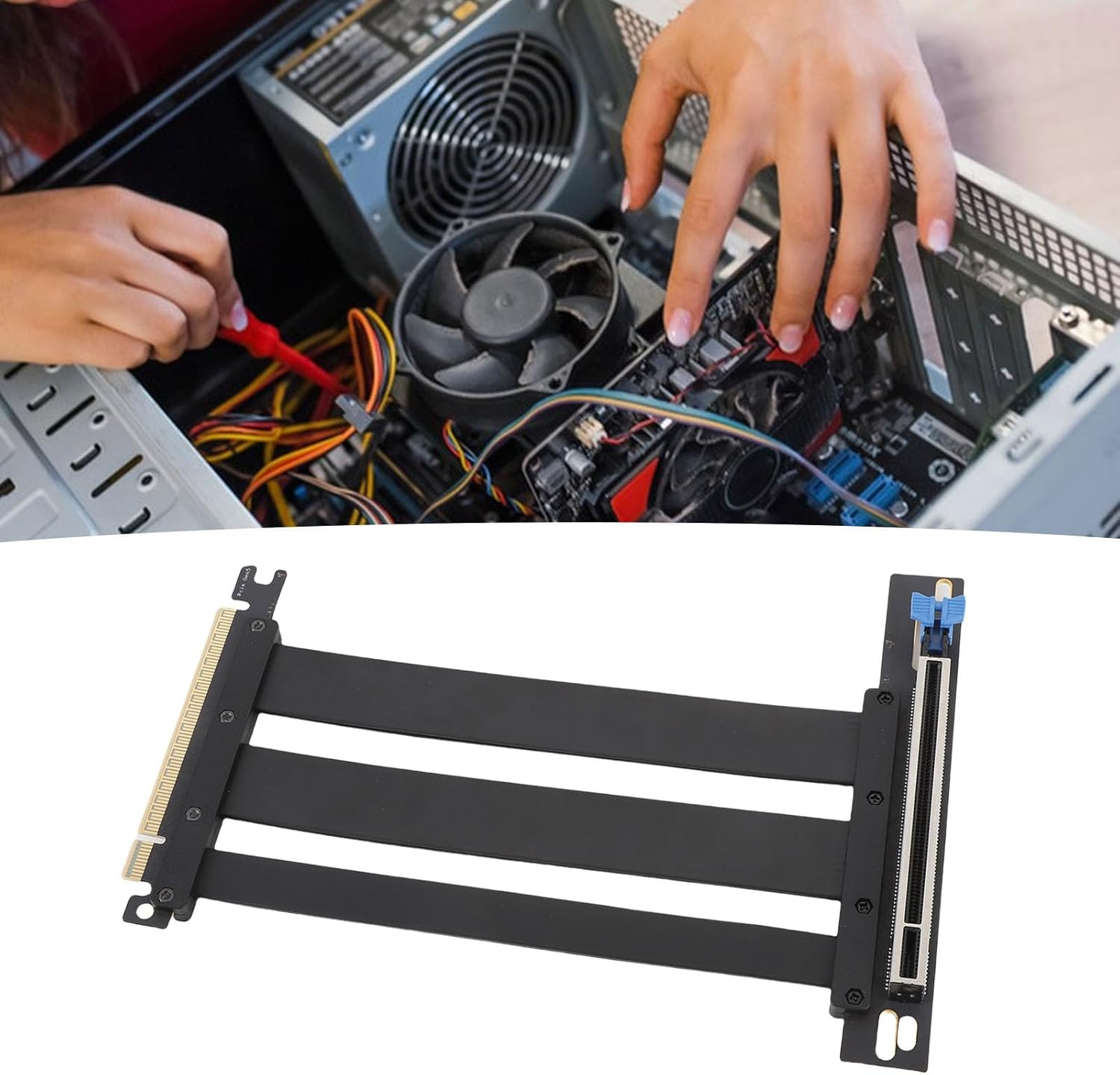 Pcie 5.0 X16 Riser Cable 90&deg; Right Angle 128Gbps Shielded Extension for RTX 4090 GPU 20Cm Compatible with Pcie 4.0/3.0 ITX Server image number 6