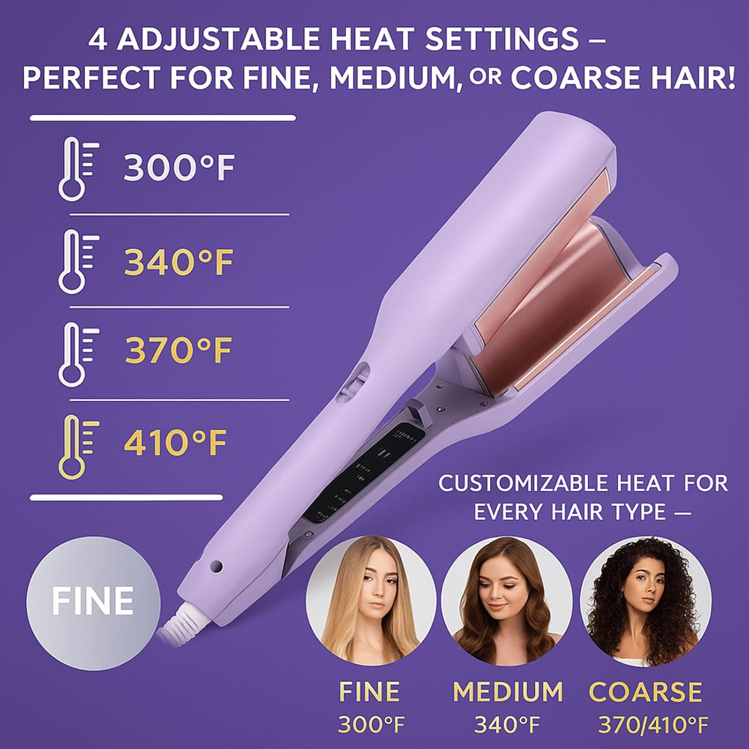 Homessencials Hair Styling Tool with Negative Ionic Technology &ndash; 3D Curling Iron for Frizz-Free Curls, Quick Heat in 15 Seconds, Adjustable Temperature for Smooth Waves, Beach Curls & French Style, Ideal for Home, Travel & Professional Use (B) - C image number 5