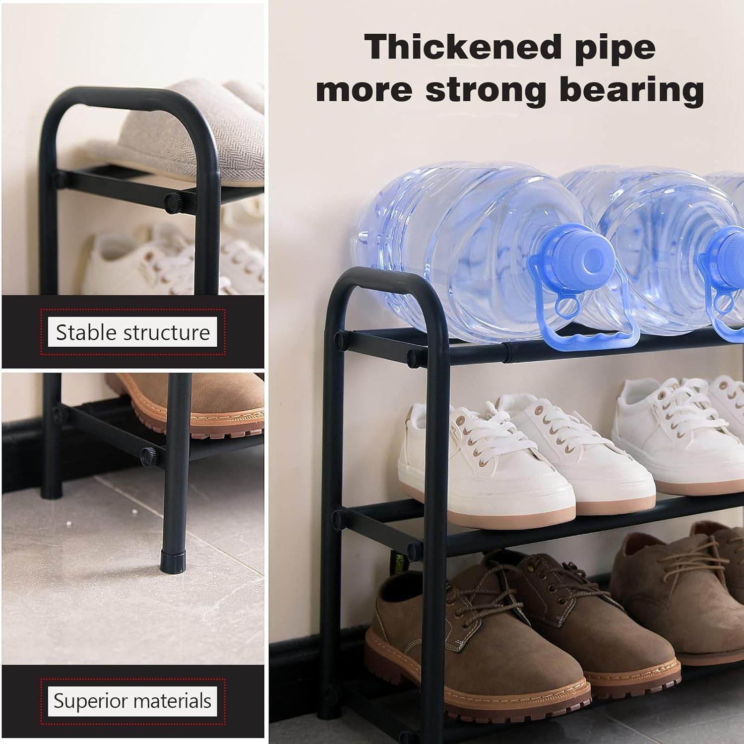 Expandable 3-Tier Shoe Rack, Adjustable Shoe Shelf Storage Organiser with Heavy Duty Metal Construction, Free Standing Shoe Rack for Hallway, Closet, and Entryway(Black) image number 4