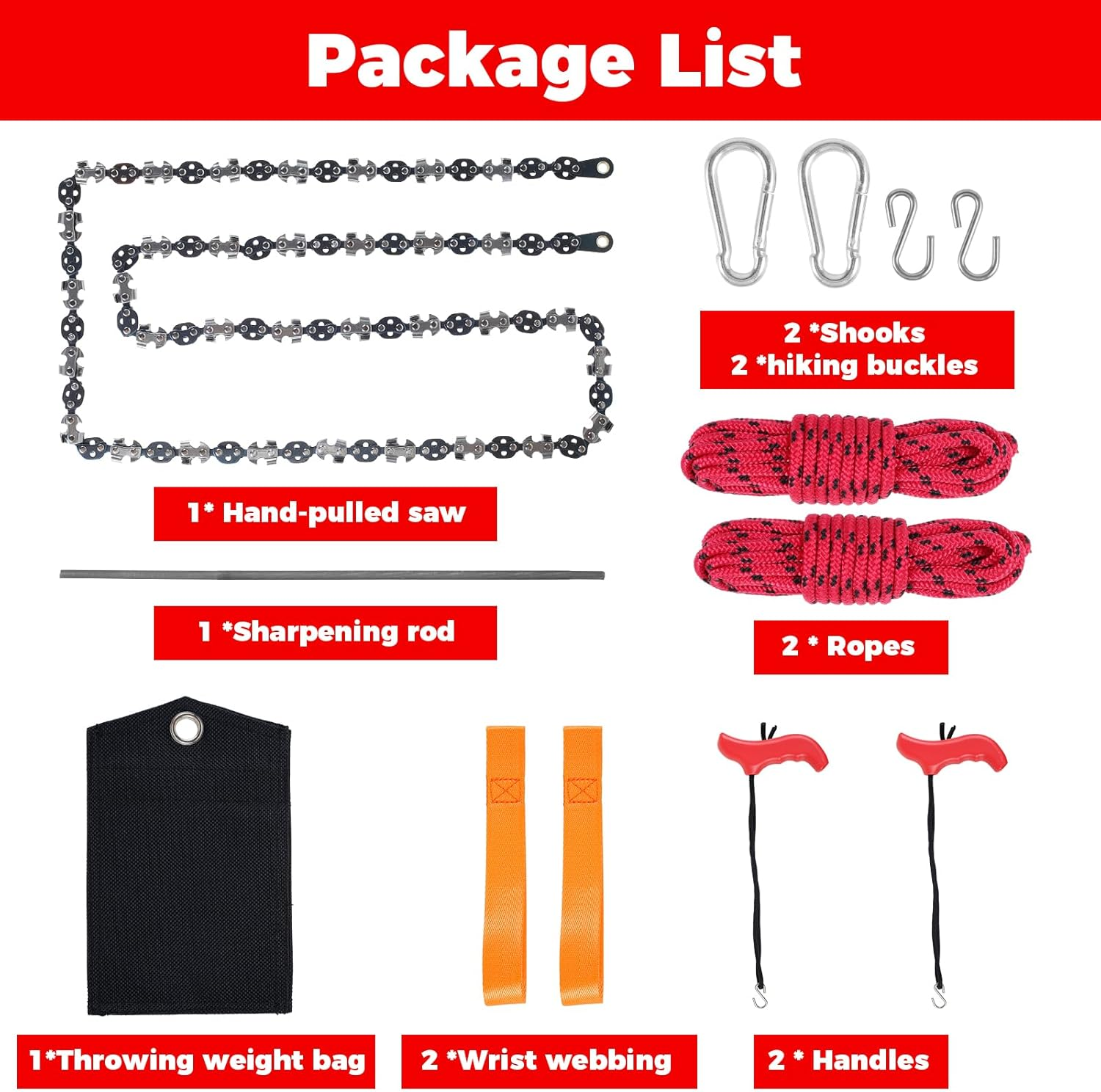 53 Inch Rope Saw High Reach Tree Limb Hand Rope Saw Chains with 68 Teeth & Folding Ropes Chain Saws for Tree Trimming Pocket Chainsaw Gardening Camping Cutting Tool image number 1