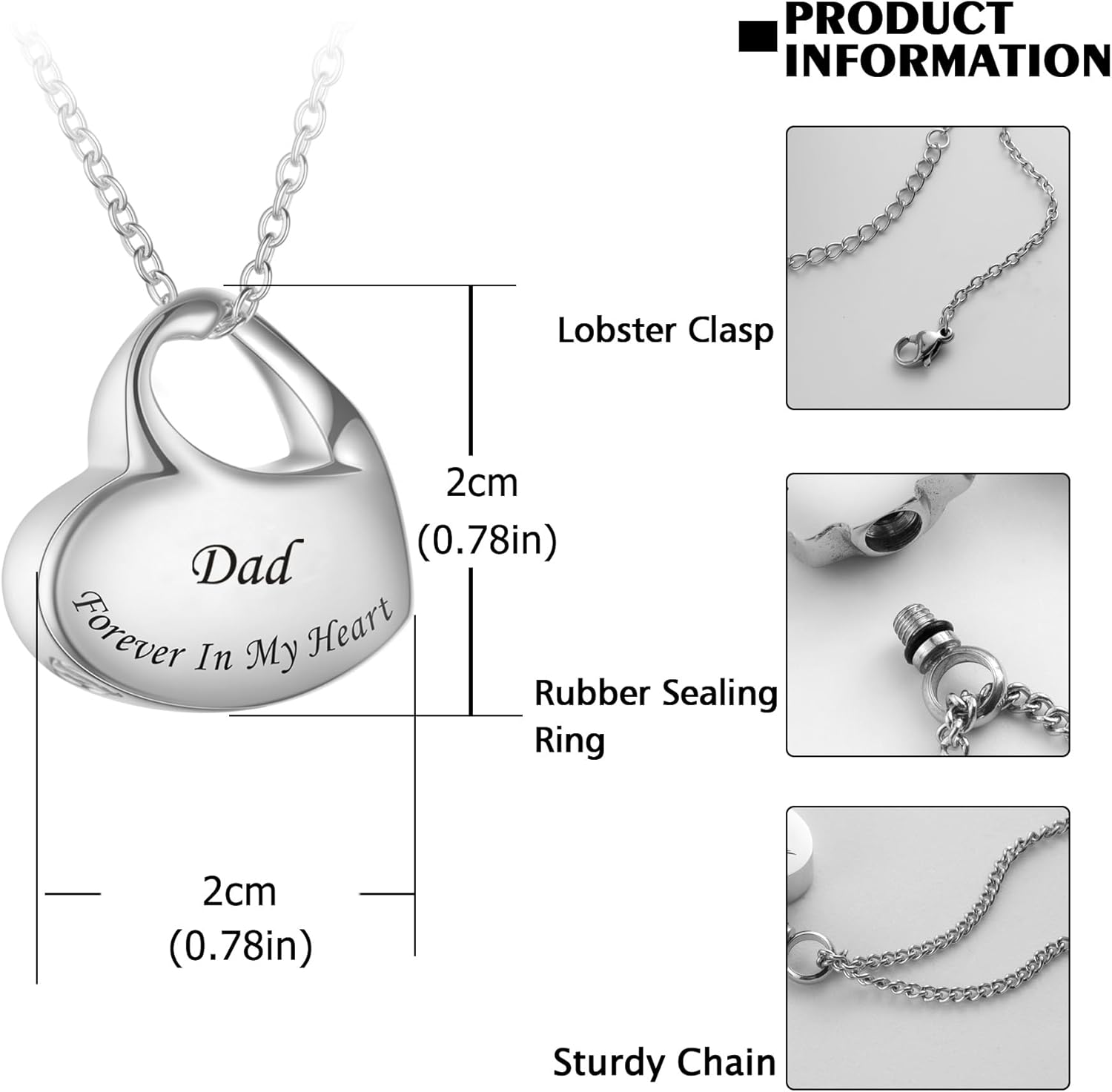 3 Pack Cremation Jewelry for Ashes Heart Urn Necklaces for Ashes, Urn Locket for Ashes Memorial Urn Jewelry Waterproof Keepsake Pendant with Funnel Kit & Bag image number 4