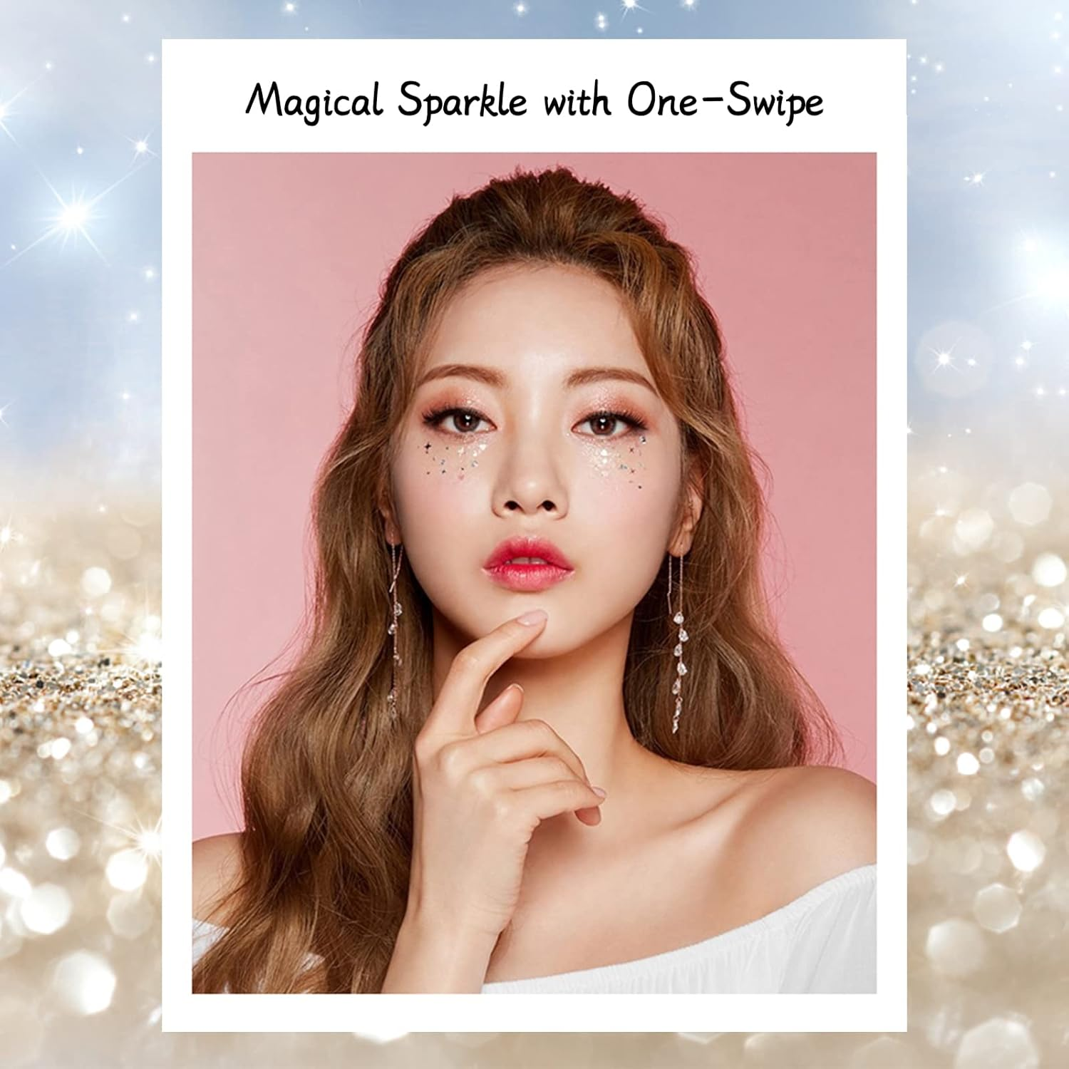 Erinde Liquid Glitter Eyeshadow Eyeliner, Korean Makeup, Tear Drop, Shimmer Metallic, Lightweight Waterproof Texture, Long Wearing, Loose Glitter Glue for Crystals Eye Glitter Makeup, Pearl White - 03 Sunset Champagne image number 6