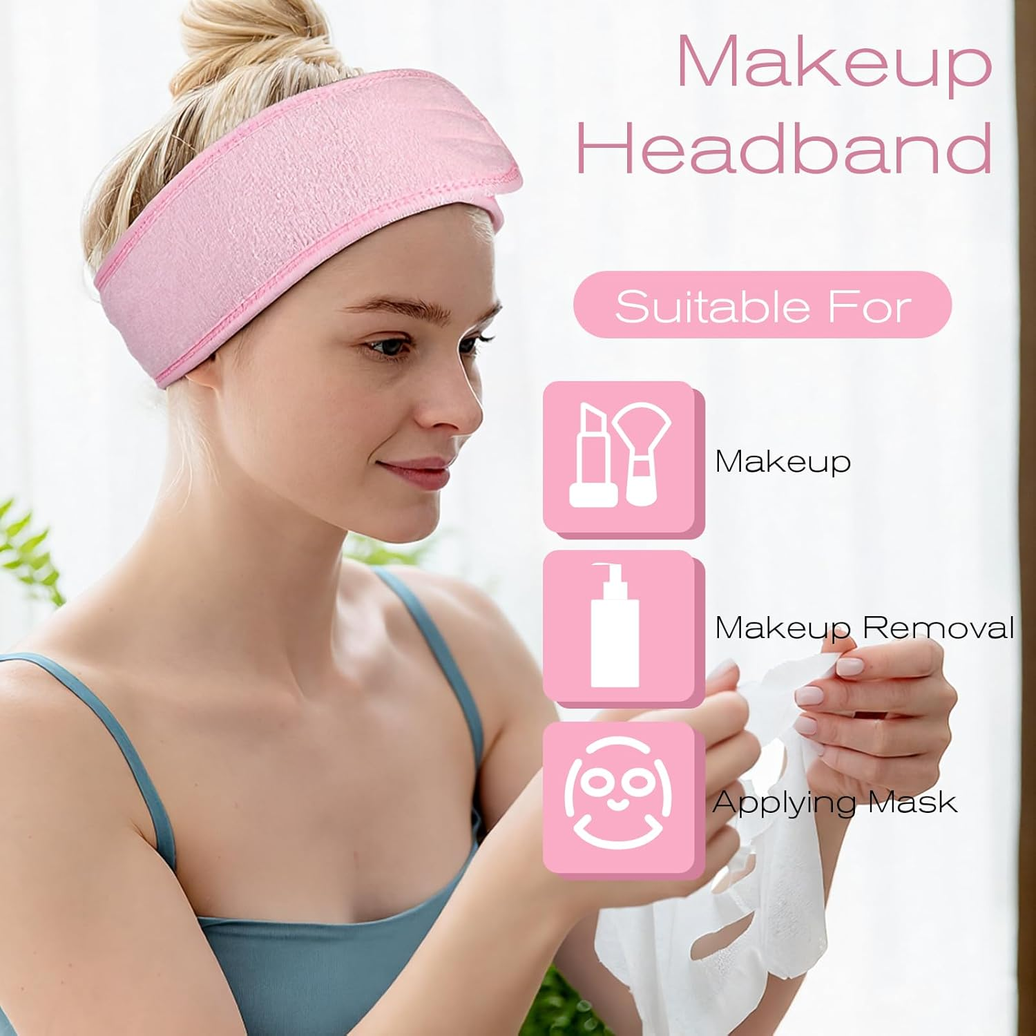 YBEATY Pack of 4 Face Spa Headbands Adjustable Non-Slip Terry Cloth Soft Stretchy Sweat Towel Hair Towel Face Wash Make up Headband for Women Shower Sports Yoga image number 2