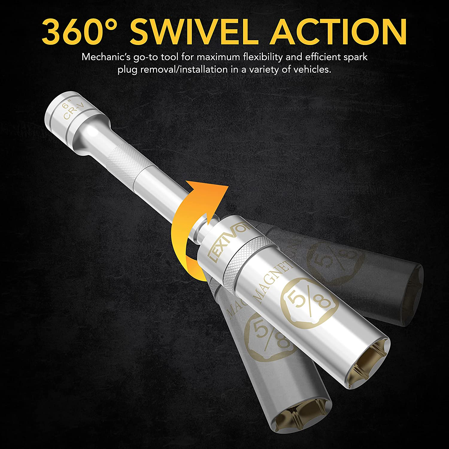 LEXIVON 5/8" Swivel Magnetic Spark Plug Socket, 3/8" Drive X 6" Total Length | Enhanced Magnetic Design with Thin Wall Socket, Cr-V Steel (LX-121) image number 4