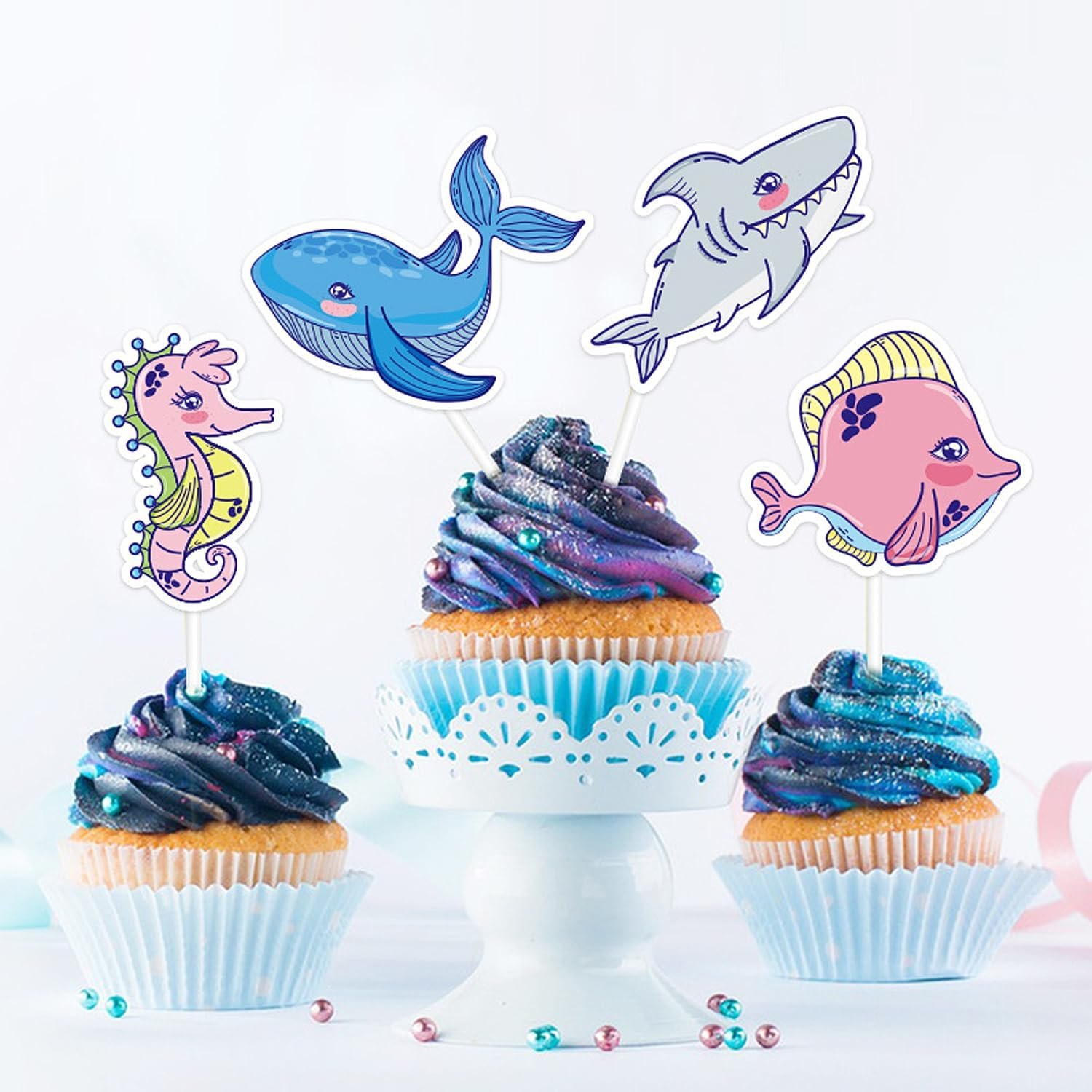 Ocean Theme Happy Birthday Decorations,Underwater World Banner 15 PCS Galaxy Party Sign, Birthday Party Decorations，Ocean Theme Decorations, Underwater World Party Supplies. image number 2