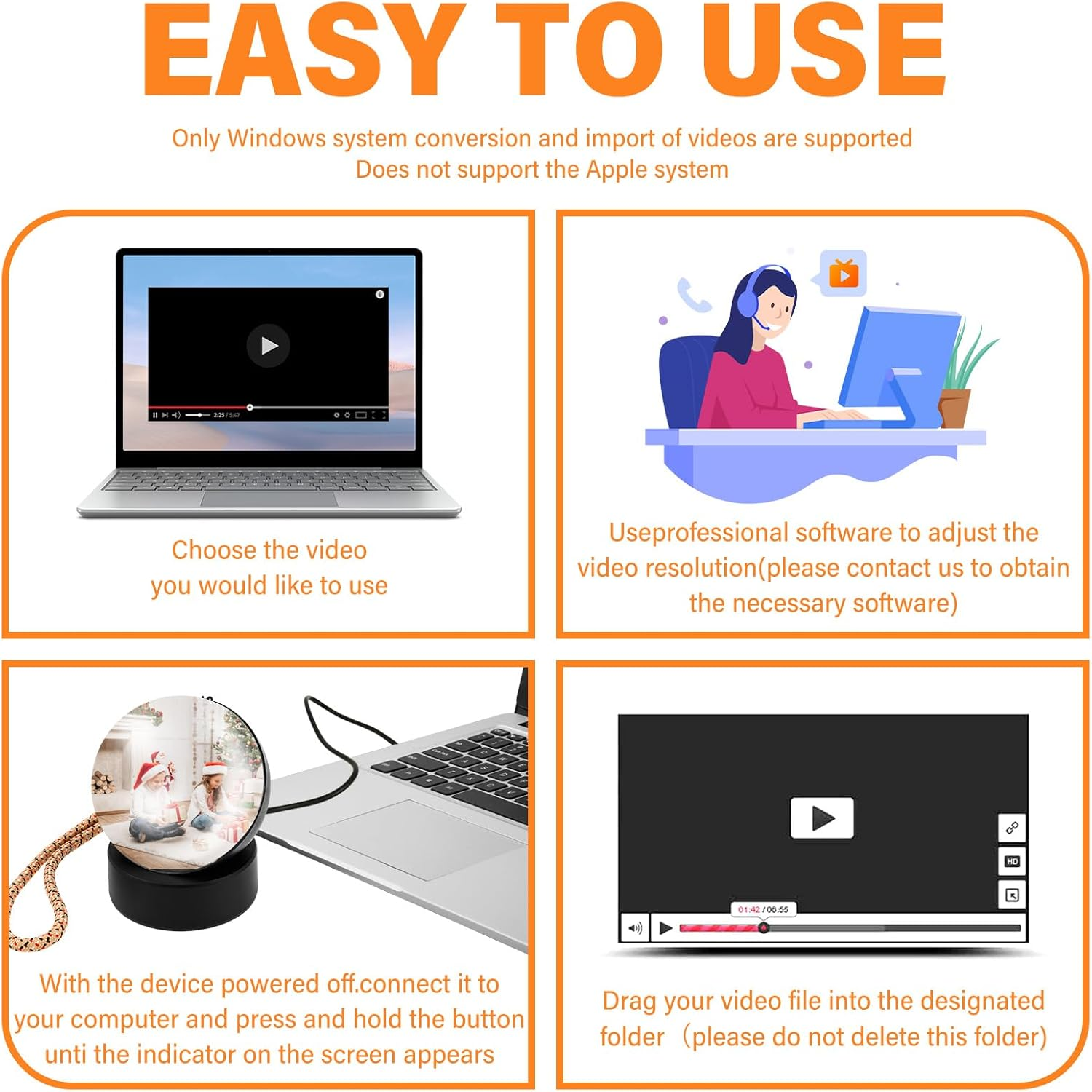 3D Memory Orb Video Crystal Ball Memory Sphere Lamp Rechargeable 180&deg; Wide Angle Video Player Ball with Base for Couples, Pets, Memories, Anniversary, Birthday (Black) image number 1