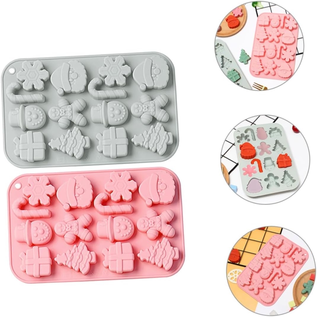 2Pcs Christmas Molds Silicone DIY Molds for Cookies Chocolates Fondant Baking image number 1