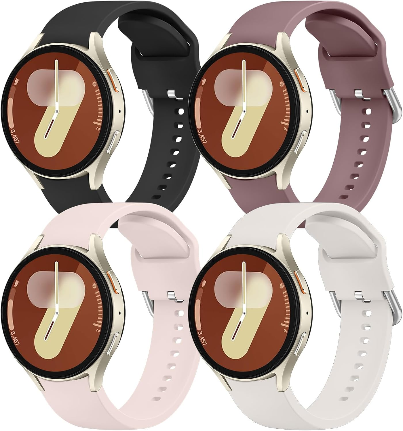 [4 Pack]Silicone Bands for Samsung Galaxy Watch 7 Bands/Samsung Galaxy Watch 7/FE/6/6 Classic/5/5 Pro/4 Women Men, 20Mm Soft Comfortable Adjustable Sports Replacement Strap