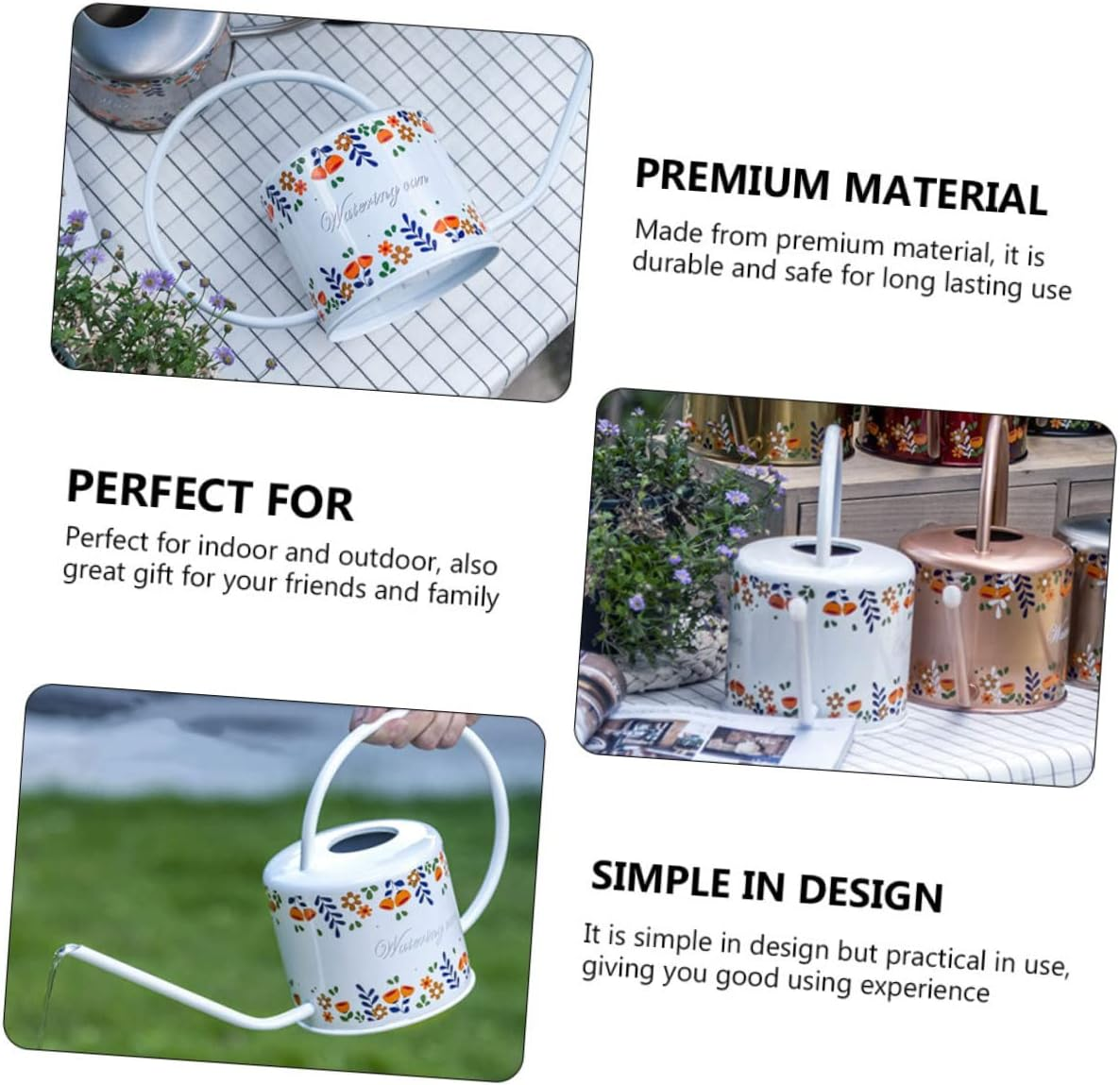 Stainless Steel Long Spout Indoor Watering Can for Plants White 1.5L Watering Kettle Floral Design Gardening Tool for Houseplants and Succulents image number 4