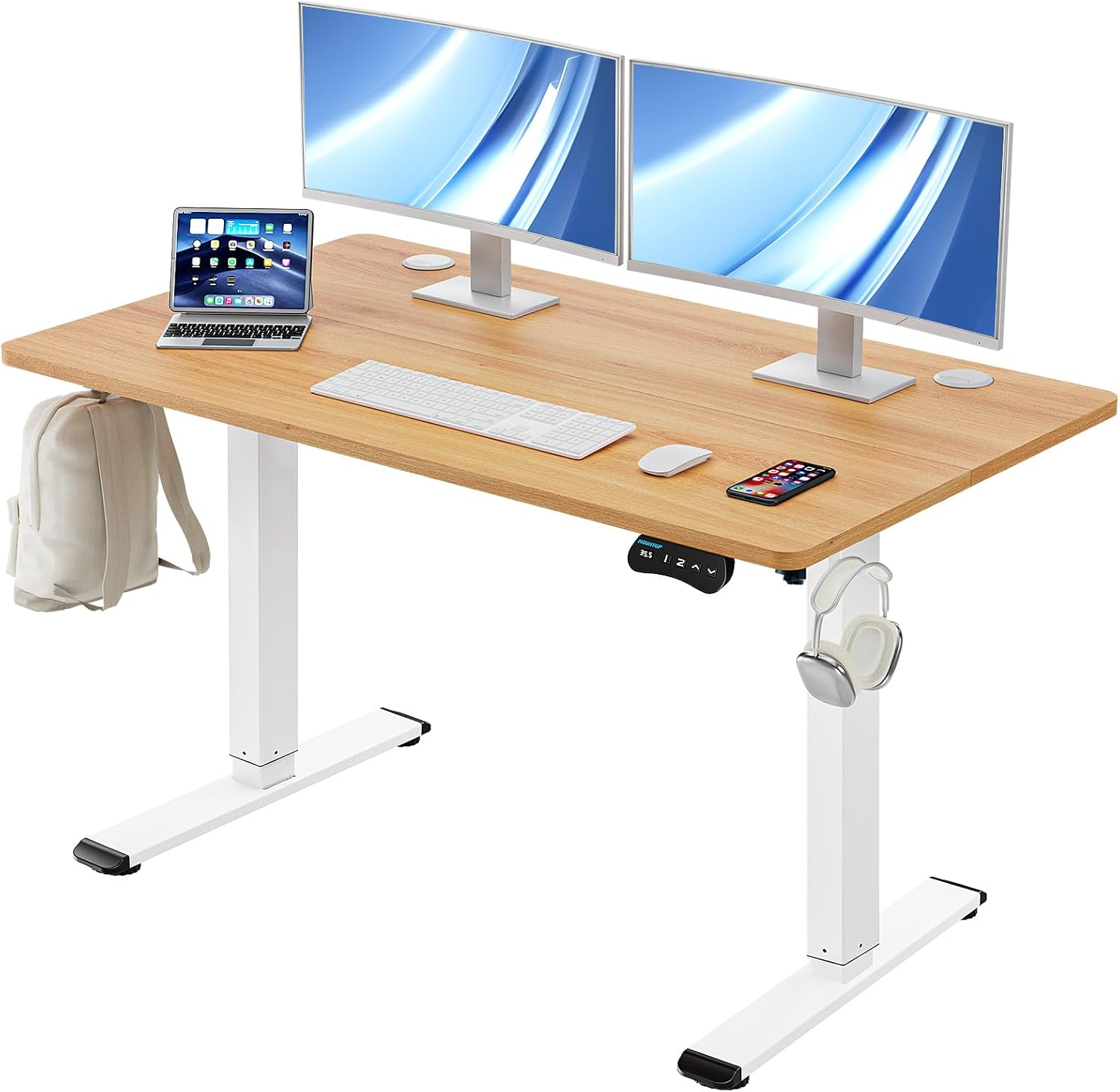 MOUNTUP Electric Standing Desk 120X60Cm (48X24) Height Adjustable, Sit Stand Desk with Memory Controller, Ergonomic Stand up Desk for Home Office with Splice Board, Rustic Brown
