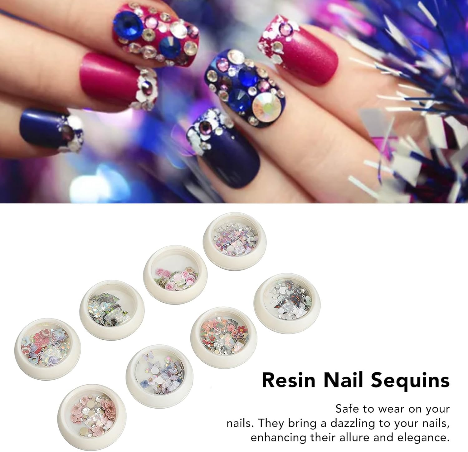 8Pcs Colorful Resin Nail Sequins Glitter Flakes DIY Design for Manicure Decorations image number 3