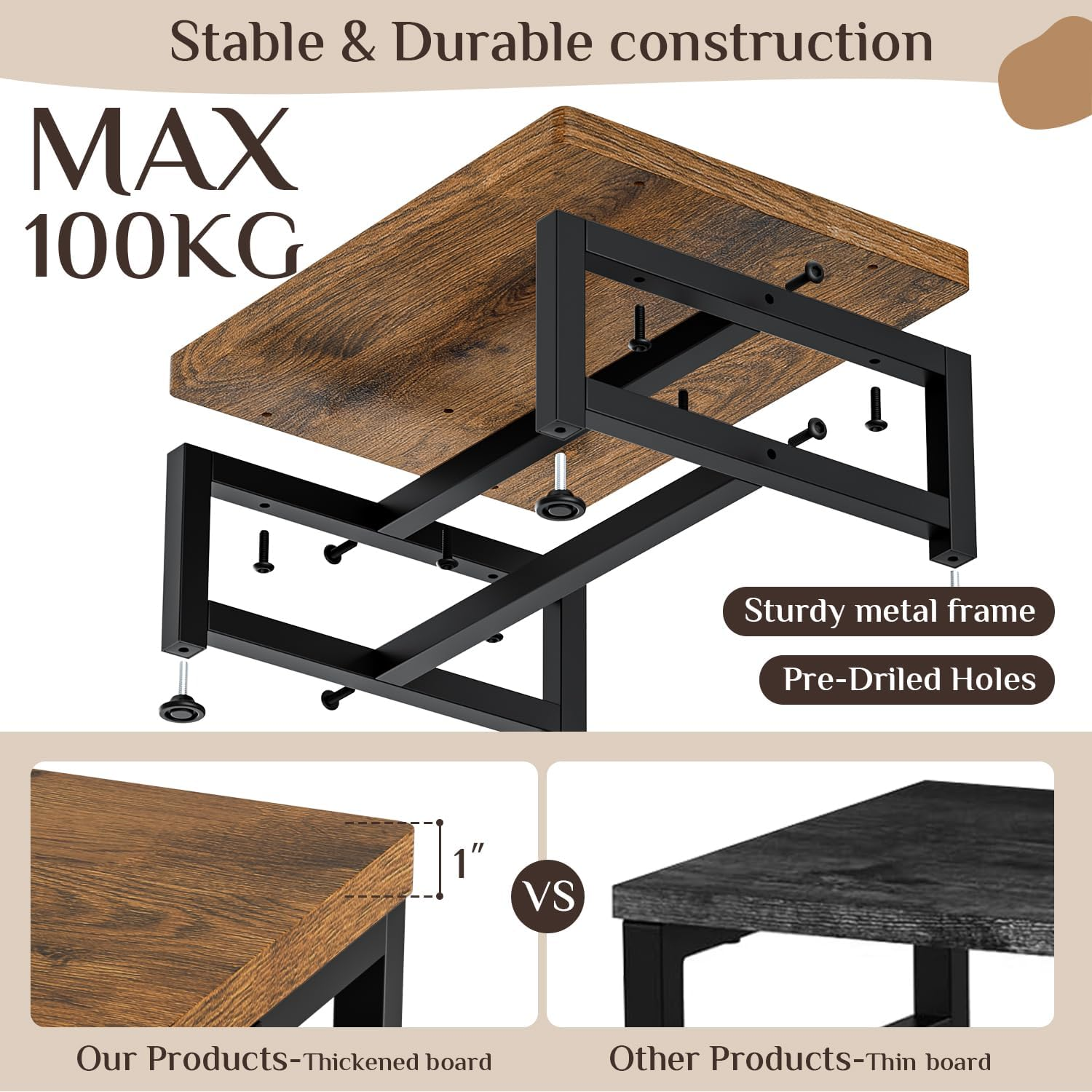 Forthcan Wooden Step Stools for Adults Kids, 2 Step Stool, Heavy Duty Wood Bedside Stepping Stool for Kichen/Bathroom/Bedside Step Stool (Single Tier (Brown)) image number 5