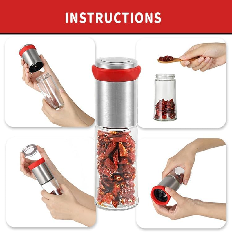 Chilli Grinder Mill, Smavles 170ML Chili Mill Stainless Steel & Glass,Chilli Cutter for Dry Chillies image number 2