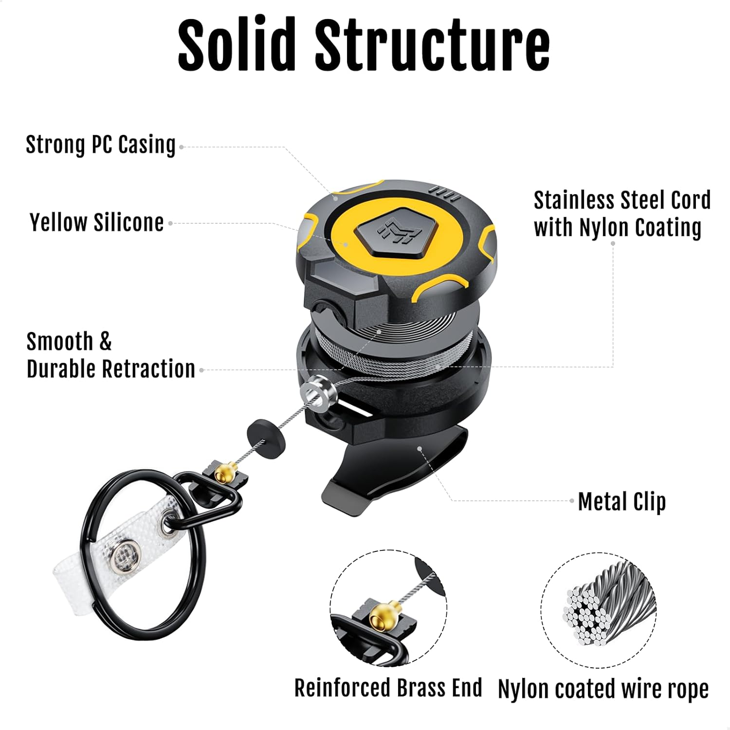 MNGARISTA Upgraded Heavy Duty Retractable Keychain with Belt Clip, 283.5 G Retraction, 80 Cm Stainless Steel Cord, ID Badge Reel with Badge Strap and Key Ring, 2 Pack image number 5