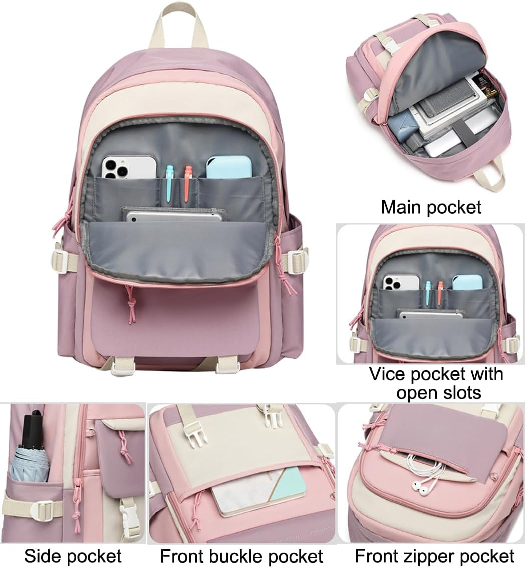 Sellerfun Junior Middle School Backpack Color Block Gilrs Daypack Fir for School Outdoor