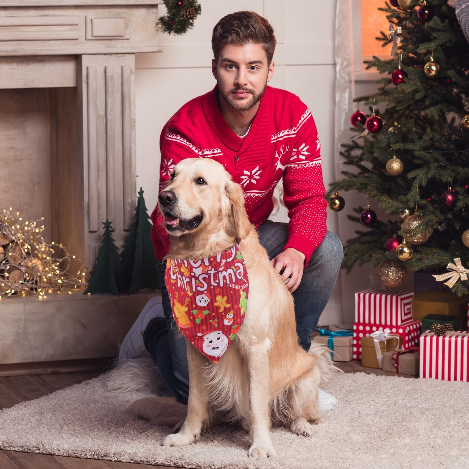 2Pcs Christmas Dog Bandannas, Merry Christmas Plaid Print Pet Triangle Scarf Adjustable Washable Holiday Xmas Costume for Small Medium Large Dog & Cat (Style A) image number 4