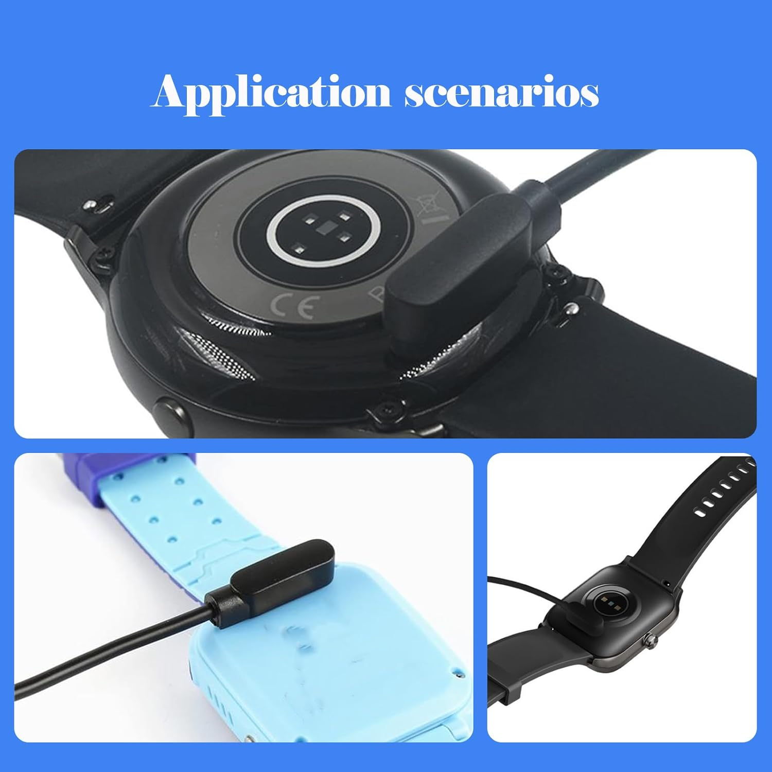 Magnetic Charger, 2 Pcs Watch Magnetic Charging Cable, Smart Watch Charging Cable Compatible with Fitpolo, Chargers Compatible with IDW13/IDW16/IDW19 Kids Fitness Tracker Watch (Black) image number 1