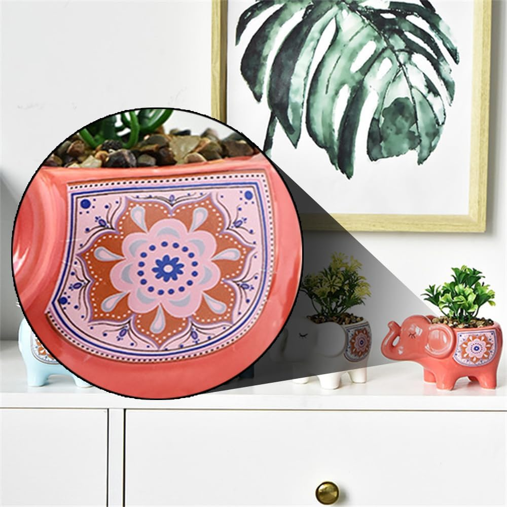 TOMVAES Elephant Ceramic Flower Pot,Cute Animal Indoor Flower Succulent Planter Modern White Ceramic Cactus Planter Pots for Home Garden Offices Desktop (Red) - White image number 6