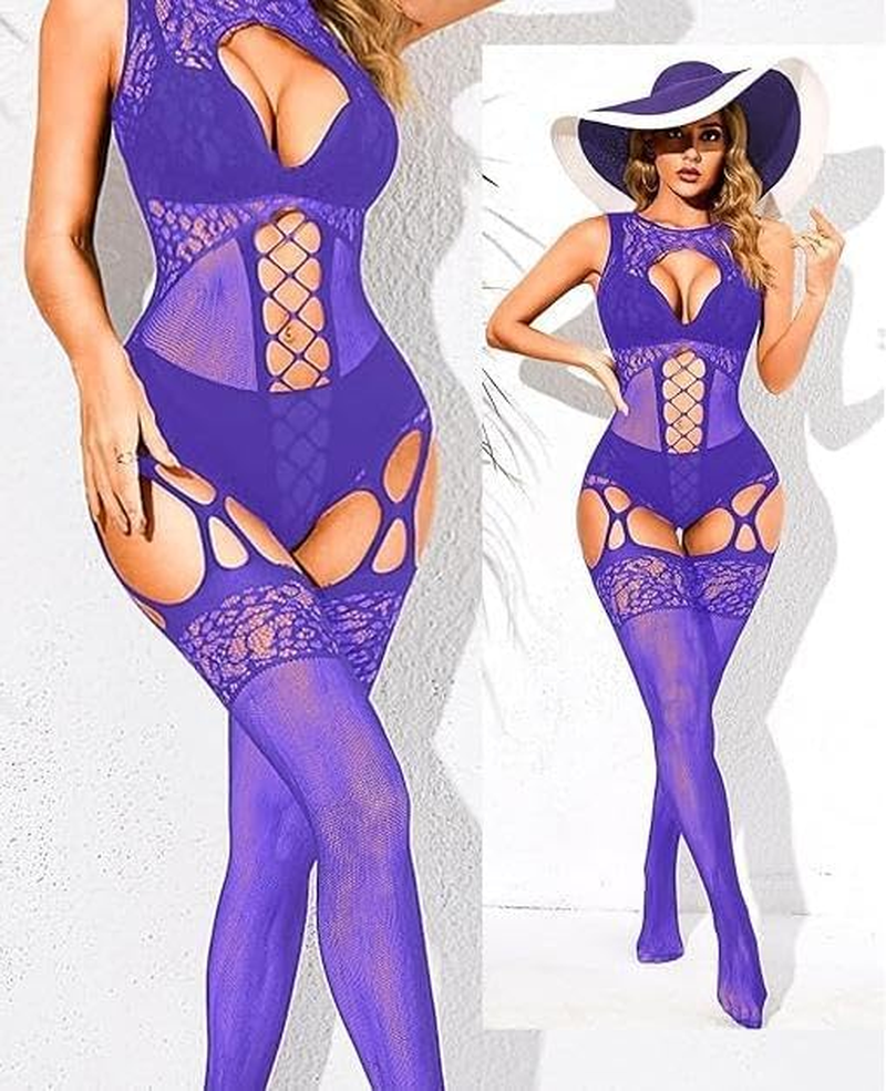 Womens Lingeries Stockings Sexy, Floral Fishnet Body Suit Nightwear image number 2