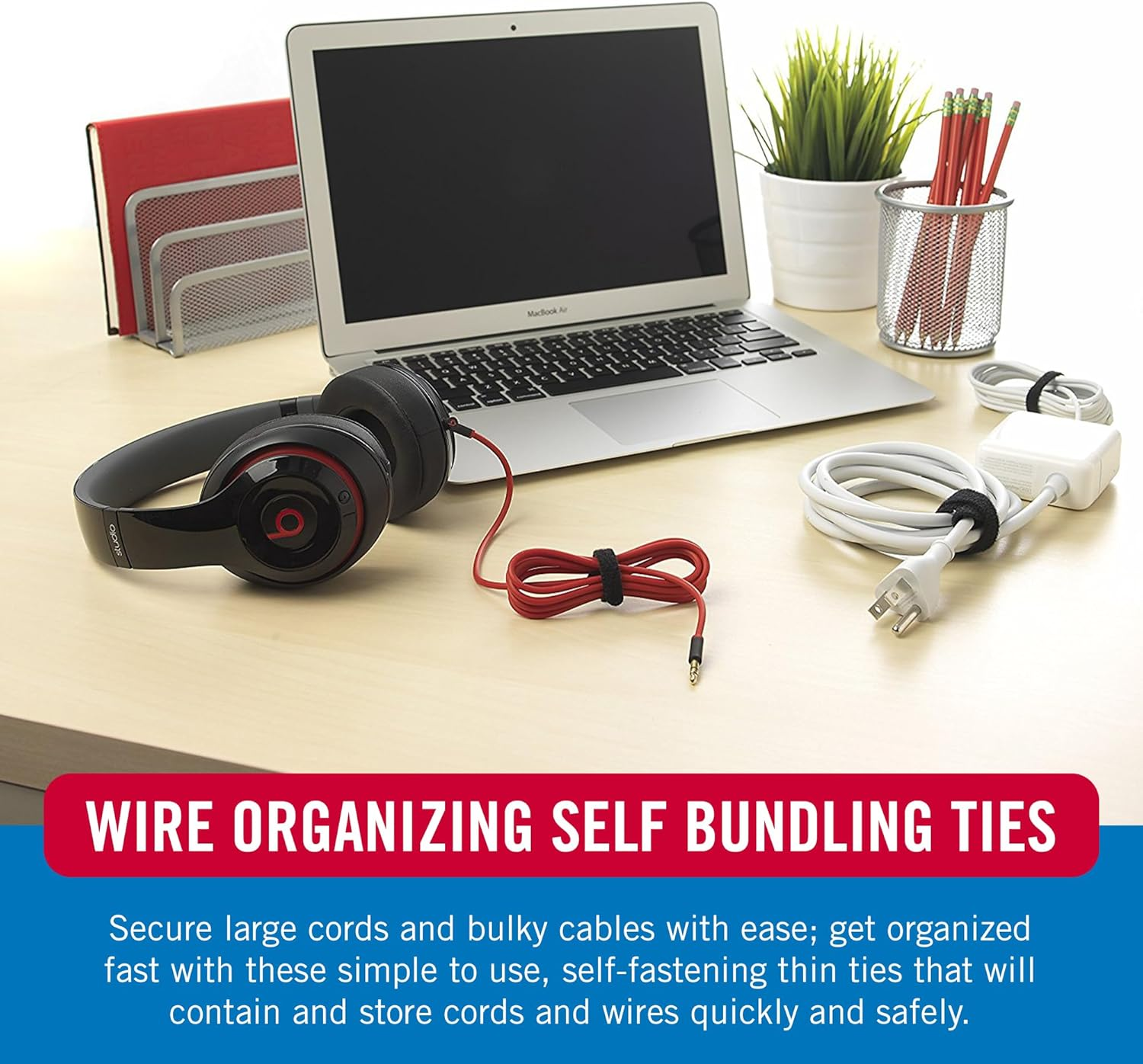 VELCRO Brand 150Pk Cable Ties Value Pack | Replace Zip Ties with Reusable Straps, Reduce Waste | for Wire Management and Cord Organizer | 8 X 1/2" Thin Pre-Cut Design, Black and Gray image number 1