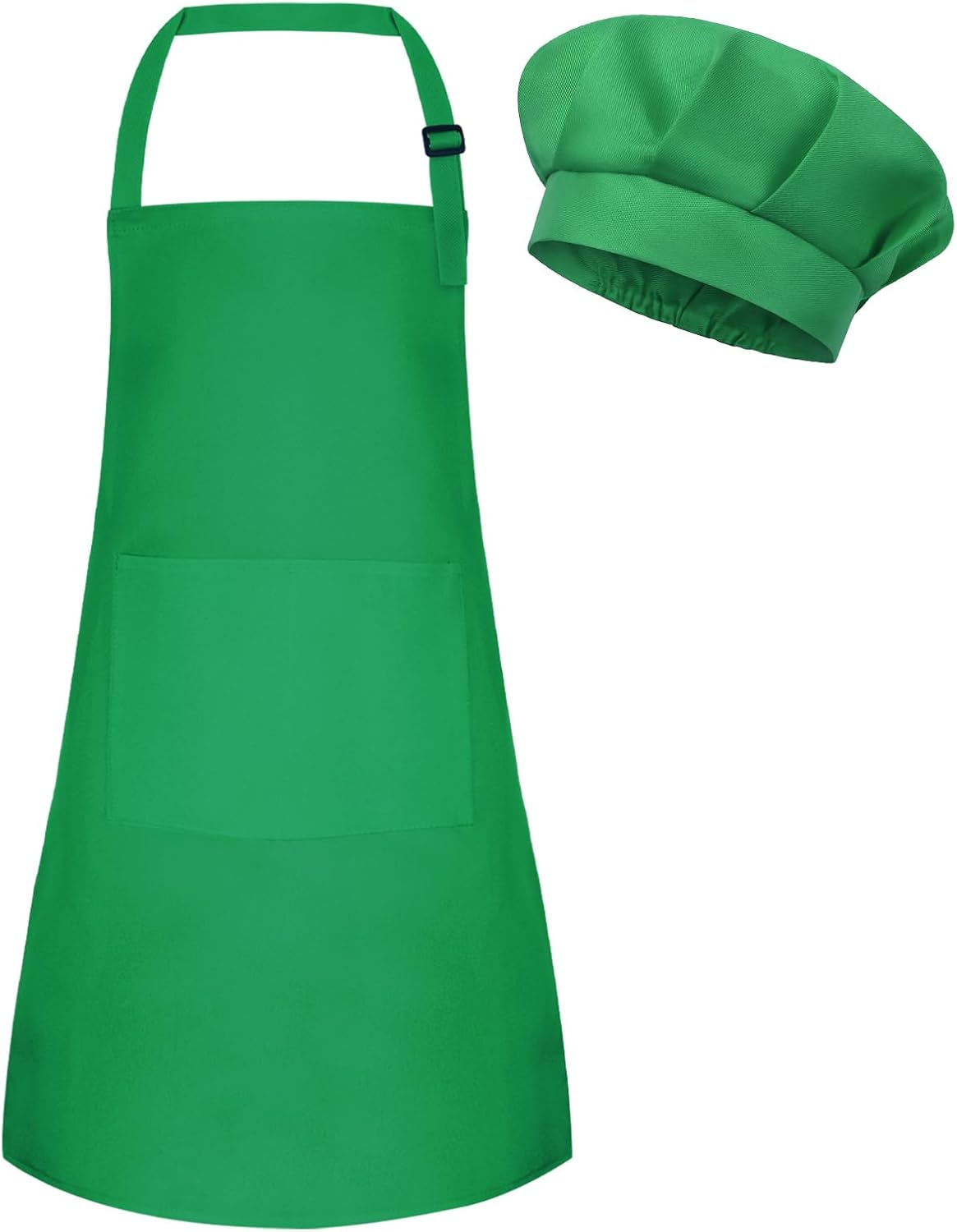 Kids Apron and Chef Hat Set Adjustable Chef Art Apron with 2 Pockets Toddler Chef Hat and Apron for Cooking Painting, M-Green, Small