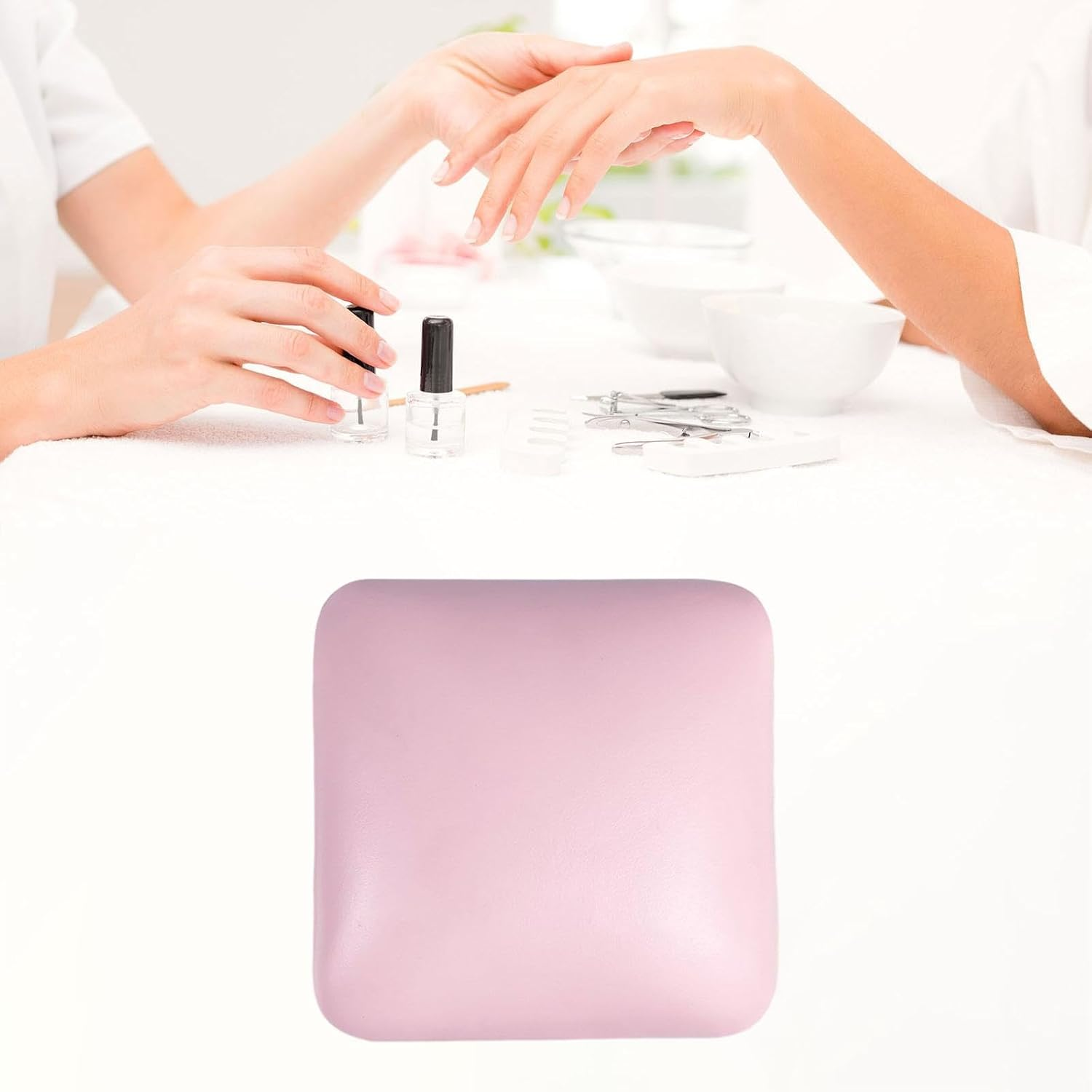 TENOL Nail Elbow Rest Elbow Pad Cushion,Table Desk Station Professional,Microfiber Leather Elbow Hand Rest for Home DIY Manicure, Pink - Marble Pattern image number 3