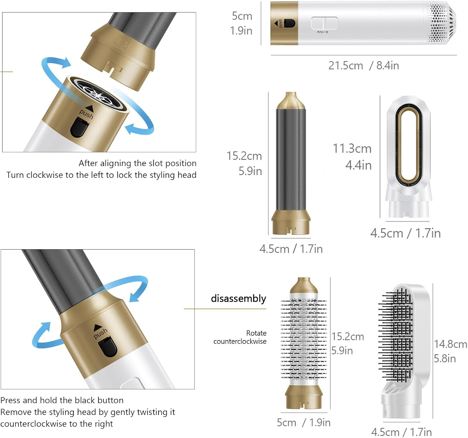 Wisbtyco Air Styler 5-In-1 Hair Styling Brush Set,Au Plug, Air Wrap Detachable Tools for Curling, Volumizing, Straightening Premium White Gold Tools Kit,Thermal Brush for All Hair Types image number 5