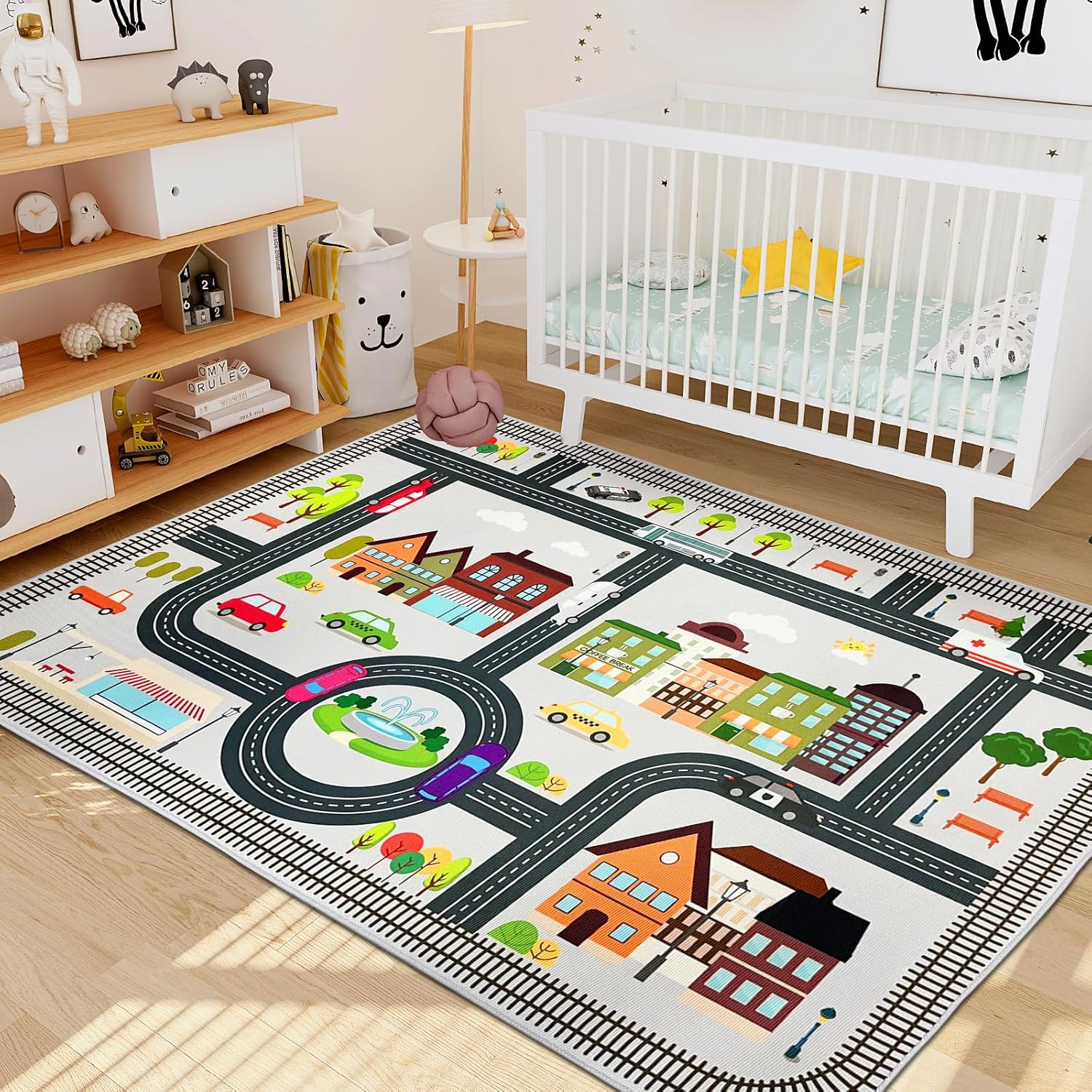 Kids Rugs Non-Slip Playmat Carpet, Educational & Play Area Rug, Alphabet, Numbers, Shapes, City Car Road Traffic System Learning Activity Centerpiece Play Mat for Playroom (Multicolor 5, 80 * 120Cm) image number 4