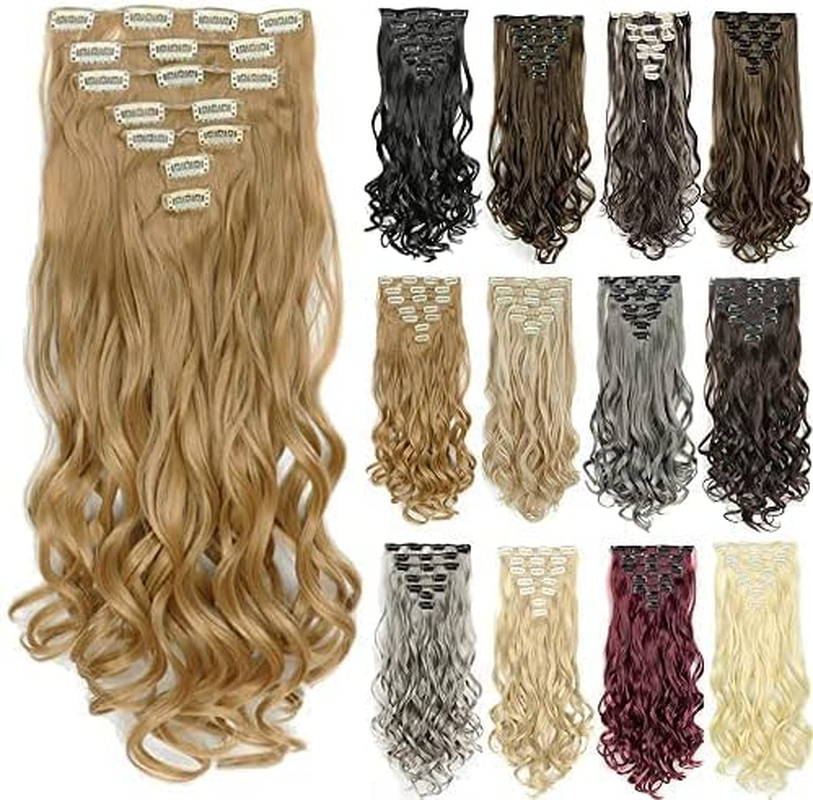 IMISSU 22 Inch 7PCS Set Long Curly Clip in Hair Extensions Natural 16 Clips Full Head Hair Extension Hairpiece for Girl (Copper) - Black Brown image number 5
