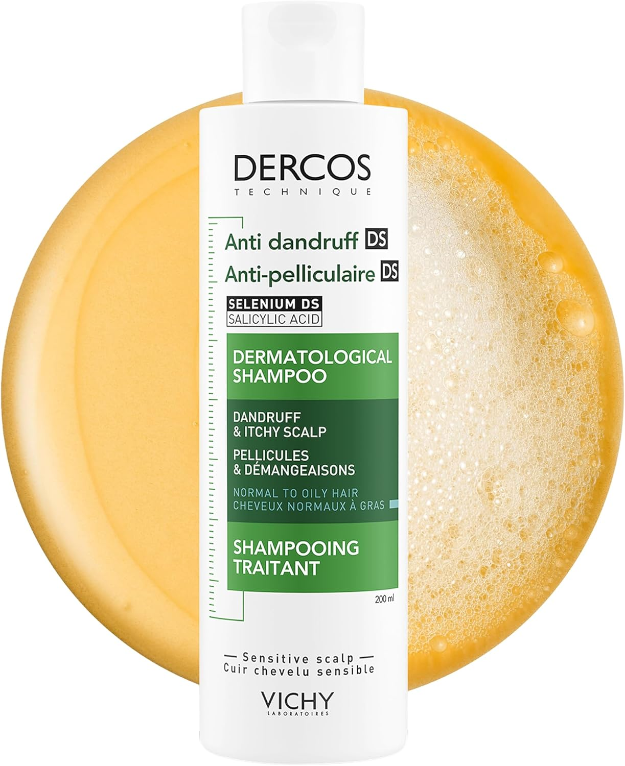 Vichy Dercos Anti-Dandruff Shampoo for Normal to Oily Hair 200Ml, DS Dermatological Shampoo for Sensitive Scalp, Dandruff & Itchy Scalp, Helps Maintain Microbiome & Eliminates Dandruff, Selenium + Salicylic Acid image number 1