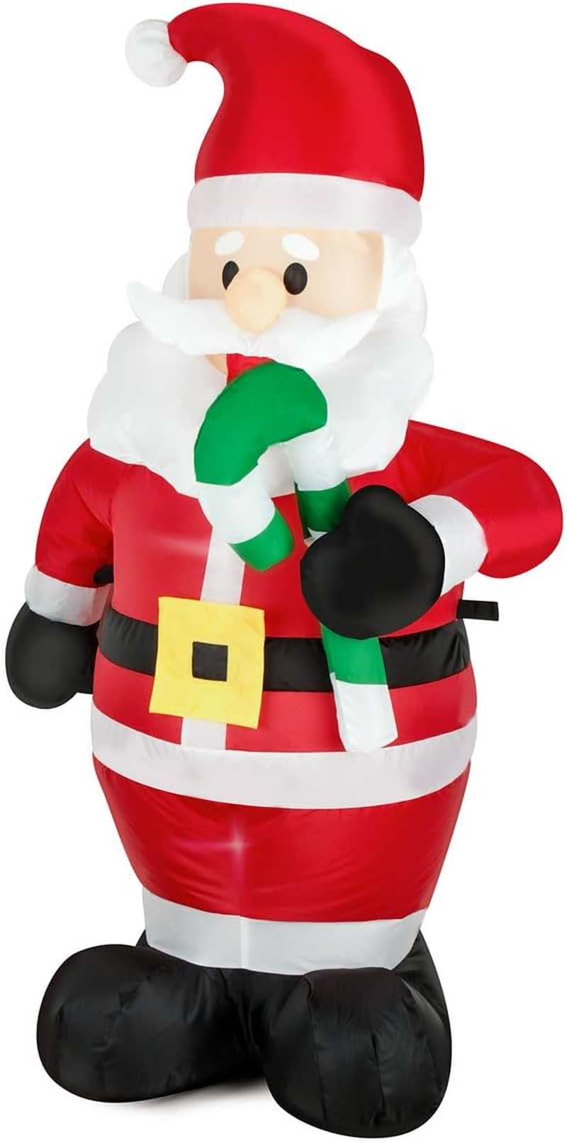 Christmas Inflatables Santa Claus Holds Green Candy Cane Lighted Inflatable Christmas Garden Yard Lawn Decoration with Built in Fan and Anchor Ropes 4 Feet Tall image number 1