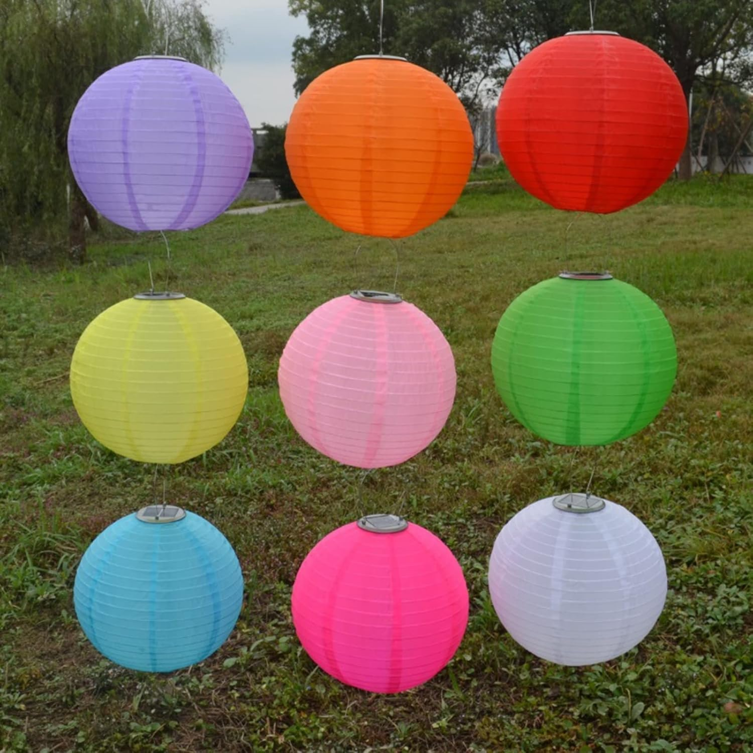 6 Pack 12In Waterproof LED Solar Cloth Chinese Lantern Festival Party Hanging Lamp Hanging Lamp Outdoor Garden Solar Led Light Lantern image number 3
