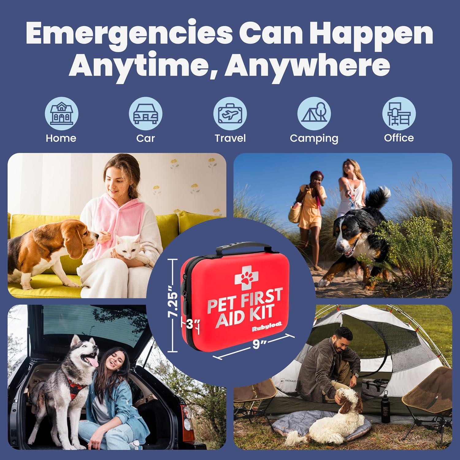Dog First Aid Kit - Vet Approved Pet First Aid Supplies to Treat Dogs & Cats in an Emergency - Pet First Aid Kit Guide, Tick Remover, Slip Leash & Medical Essentials for Home, Camping, Car, RV, Travel image number 2