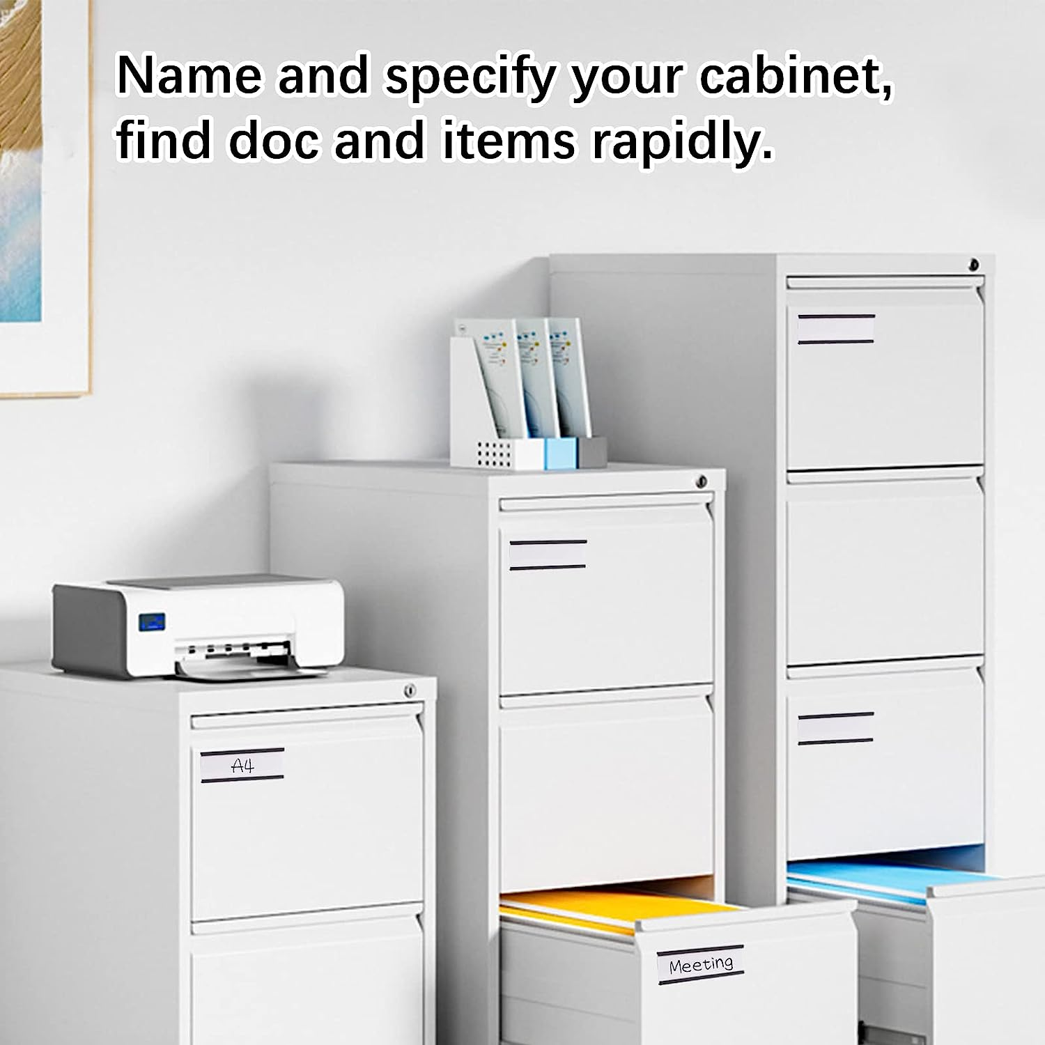 80Pcs 3X1 Inch Magnetic Label Holders, FHDUSRYO &ldquo;C&rdquo; Channel Magnet Label Card Racks with 80 Clear Protective Films and 160 White Paper Strips for Office, Warehouse, Shelf, Cabinet image number 6