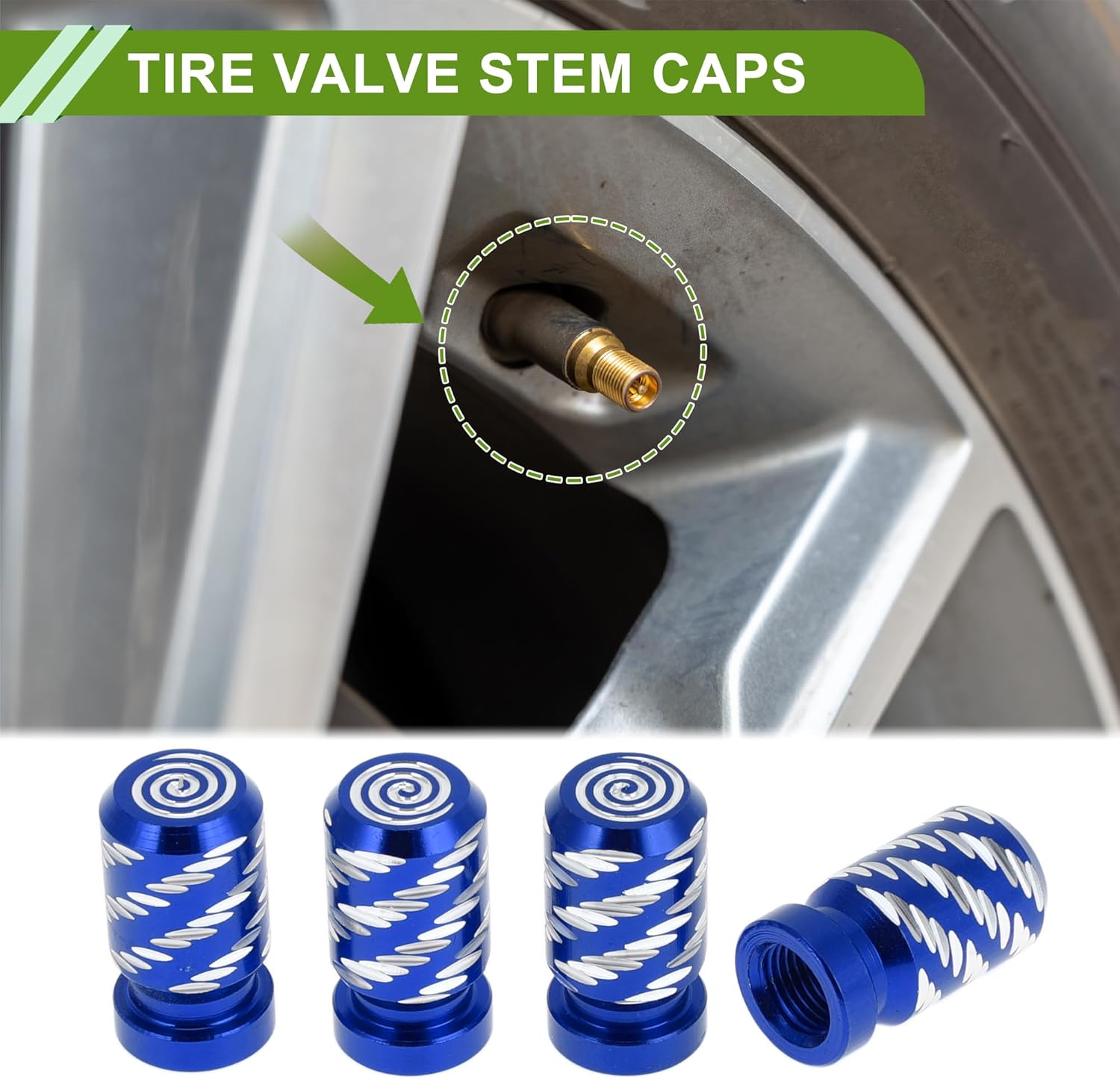 HOPESPANNER Tyre Valve Caps Decorative Blue Wing Pattern Tyre Valve Dust Covers 7 X 22 Mm Aluminium Alloy Pack of 4 image number 3