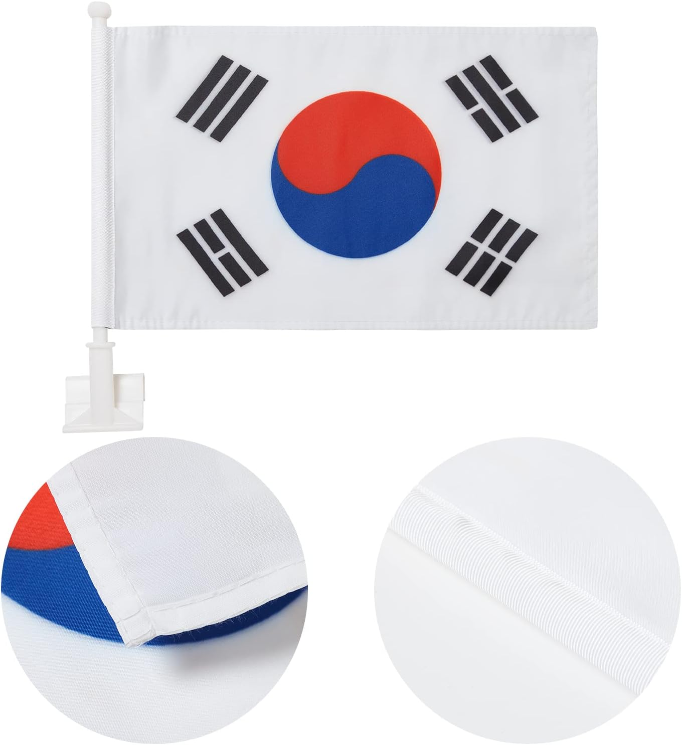 Korea Flag Car Flag with Pole - Outdoor Korean Flag, Window Clip for Most Windows, 14-Inch Pole, 16 X 10 Inch Double Sided image number 2