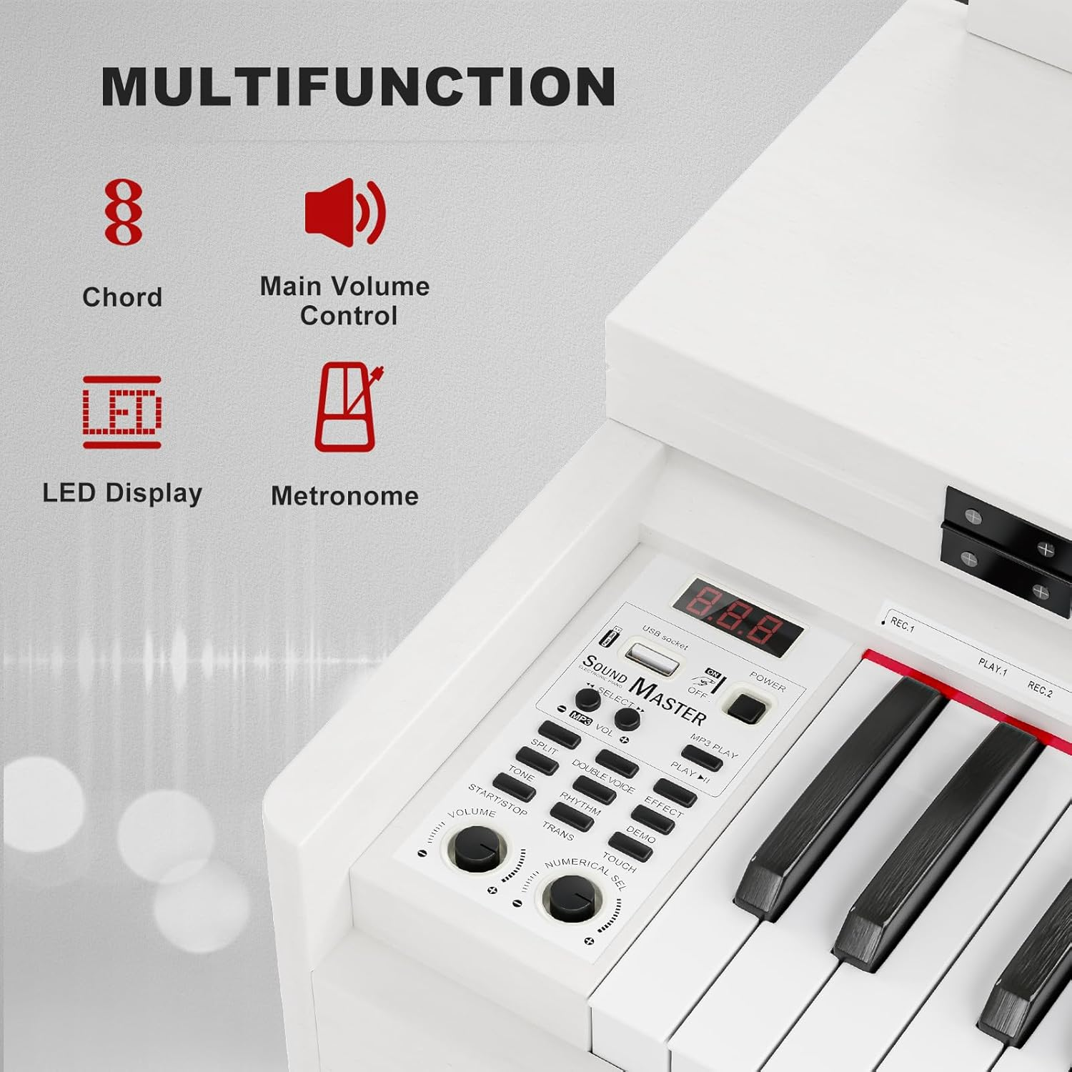 UMOMO U-710 Digital Piano with Duet Bench, 88 Key Electric Piano for Beginner/Adults with Padded Piano Bench+Music Stand+Power Adapter+3-Pedal Board+Instruction Book+Headphone Jack, White image number 1