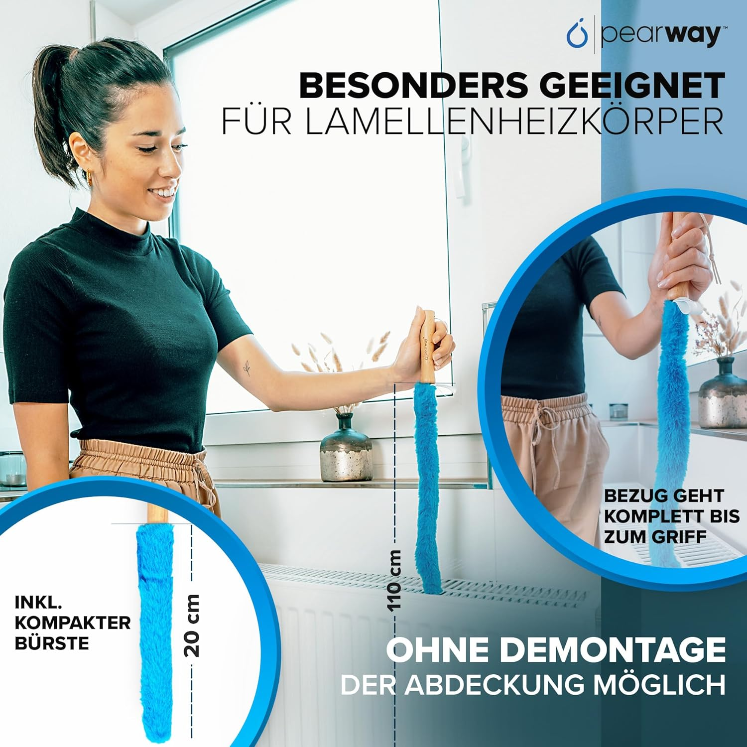 PEARWAY Set of 2 Radiator Brushes, Higher Heating Output & More Cleanliness, Includes Bleed Key, Heating Brush, Improves Room Climate, Radiator Cleaning Brush, Heating Cleaning Brush image number 3