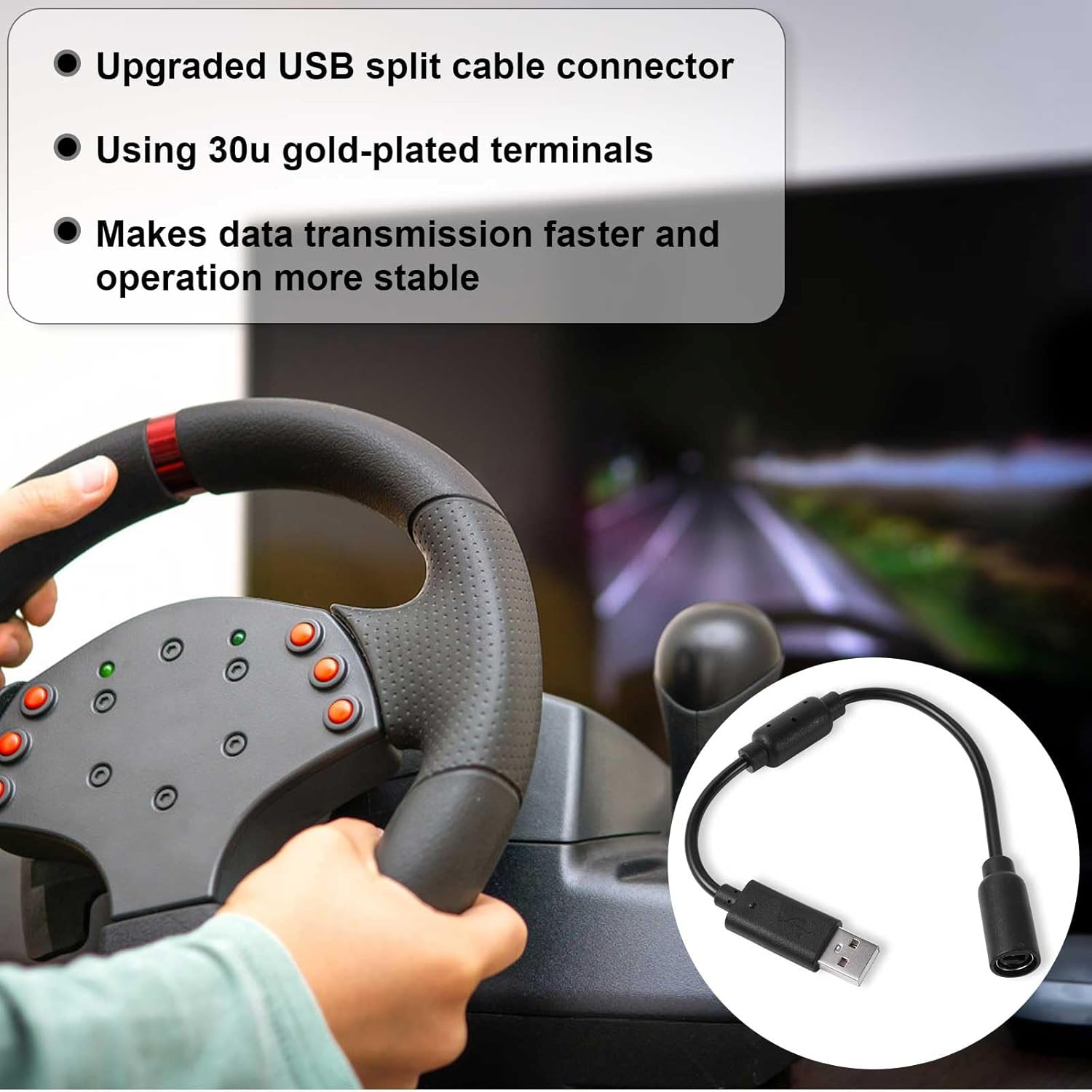 Usb Breakaway Cable, Usb Breakaway Cord Replacement for Logitech G920 G923 G27 G29 Driving Force Thrustmaster Ferrari 458 Spider Racing Wheel Cord image number 4