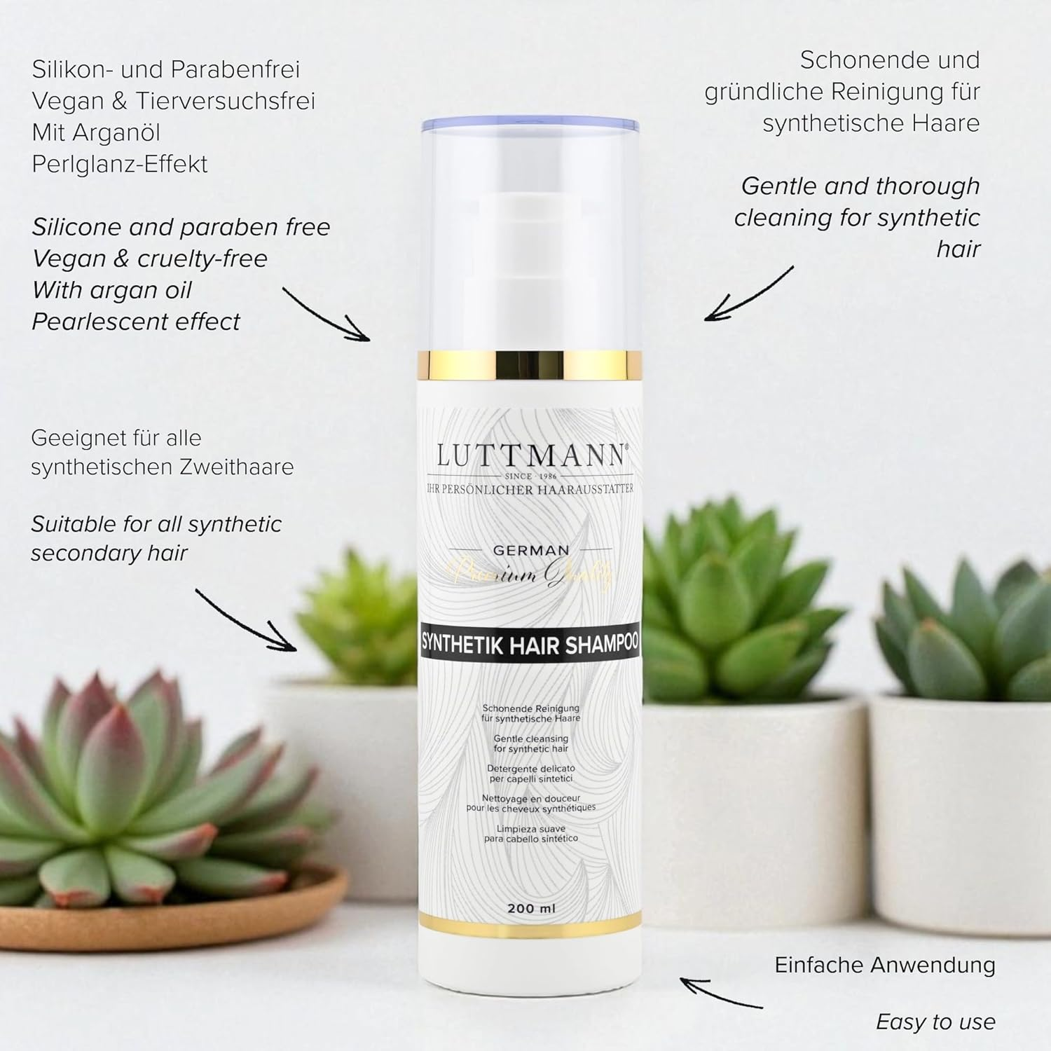 LUTTMANN&reg; Synthetic Hair Care Wigs Shampoo & Balm Care Set 200 Ml Each - Gentle Cleaning for Synthetic Hair - Especially for Hairpieces & Wigs image number 6