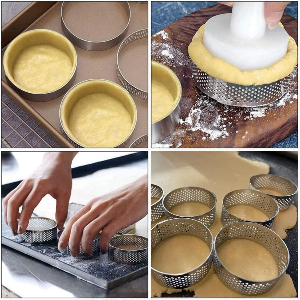 10 Pcs 1.98 Inch Stainless Steel Tart Ring, Heat-Resistant Perforated Cake Mousse Ring, round Ring Baking Doughnut Tools 5Cm image number 5