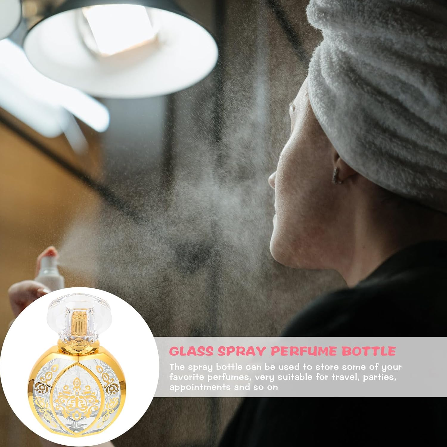 Zerodeko Vintage Glass Perfume Bottle with Gold Stamping Refillable Spray Atomiser for Travel and Cosmetic Liquids Portable Fragrance Dispenser image number 2