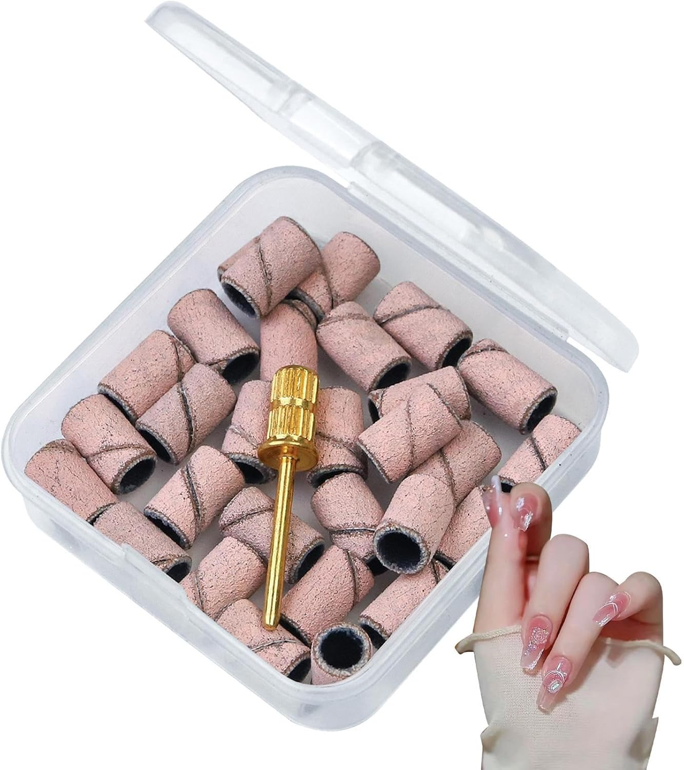 Nail Sanding Bands - Nail File Sanding Bands with Mandrel Bit - Fine Grit Nail File Sanding Bands for Acrylic Nails Gel Manicures and Pedicure Pochy image number 3